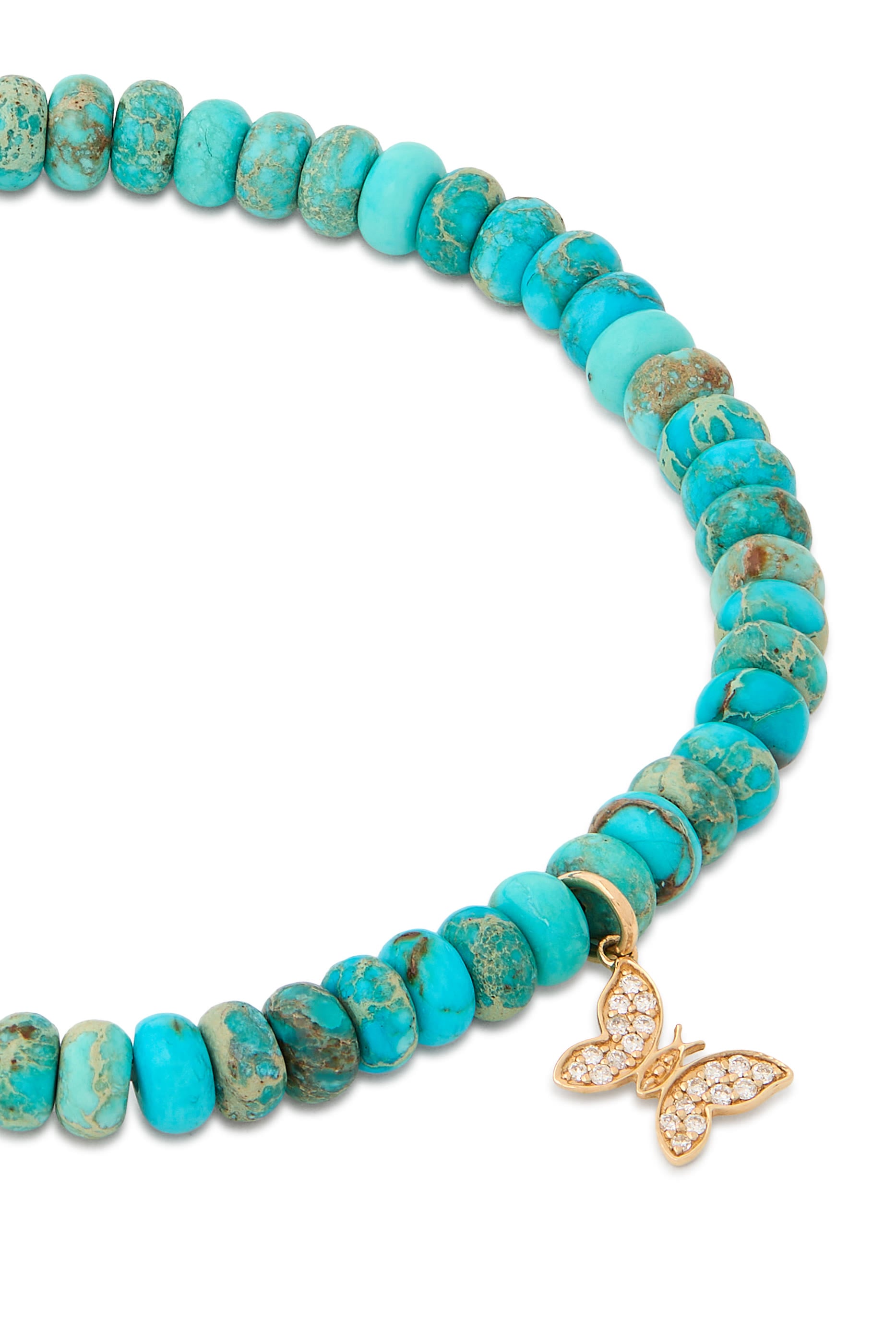 Butterfly Charm Beaded Bracelet, 14K Yellow Gold with Diamonds & Turquoise Beads