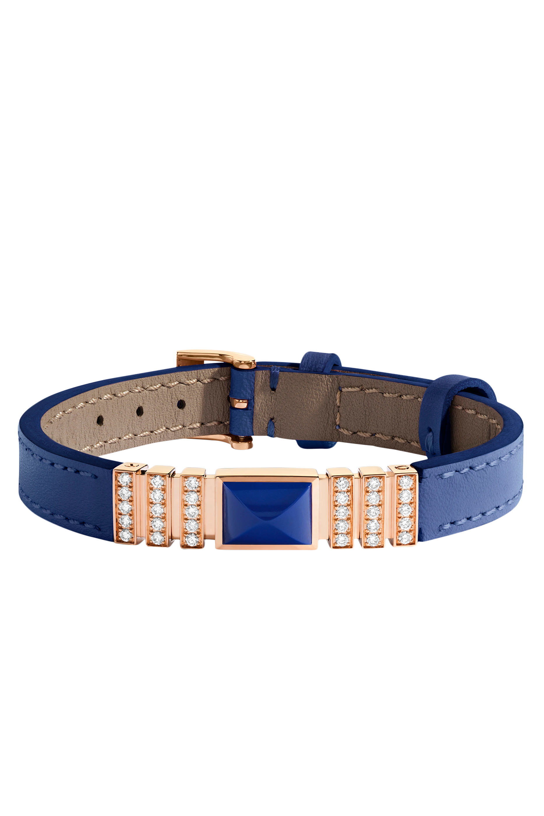 Unii Bracelet, 18k Rose Gold with Lapis Lazuli & Diamond Pave Leather Strap