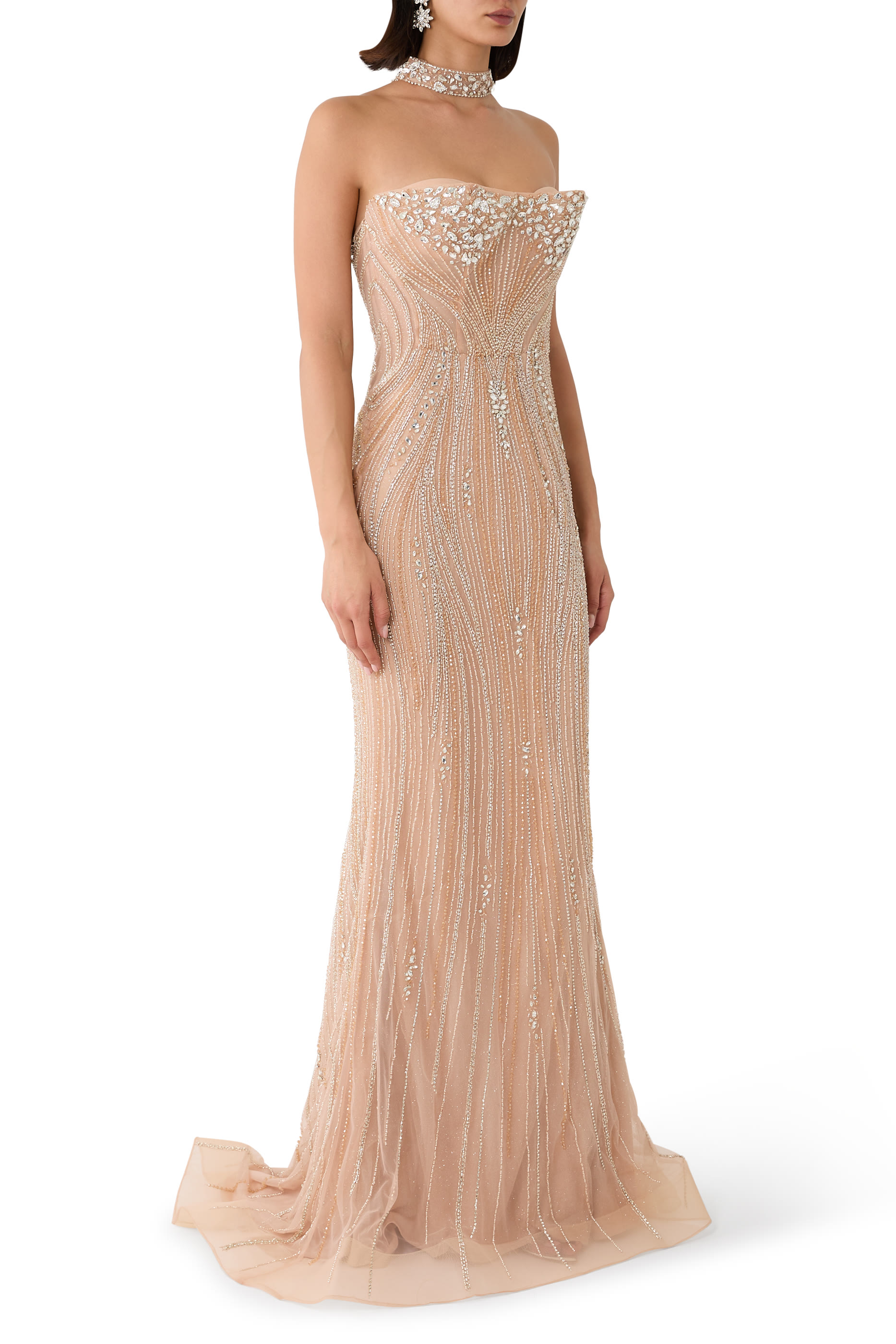 Strapless Beaded Column Gown