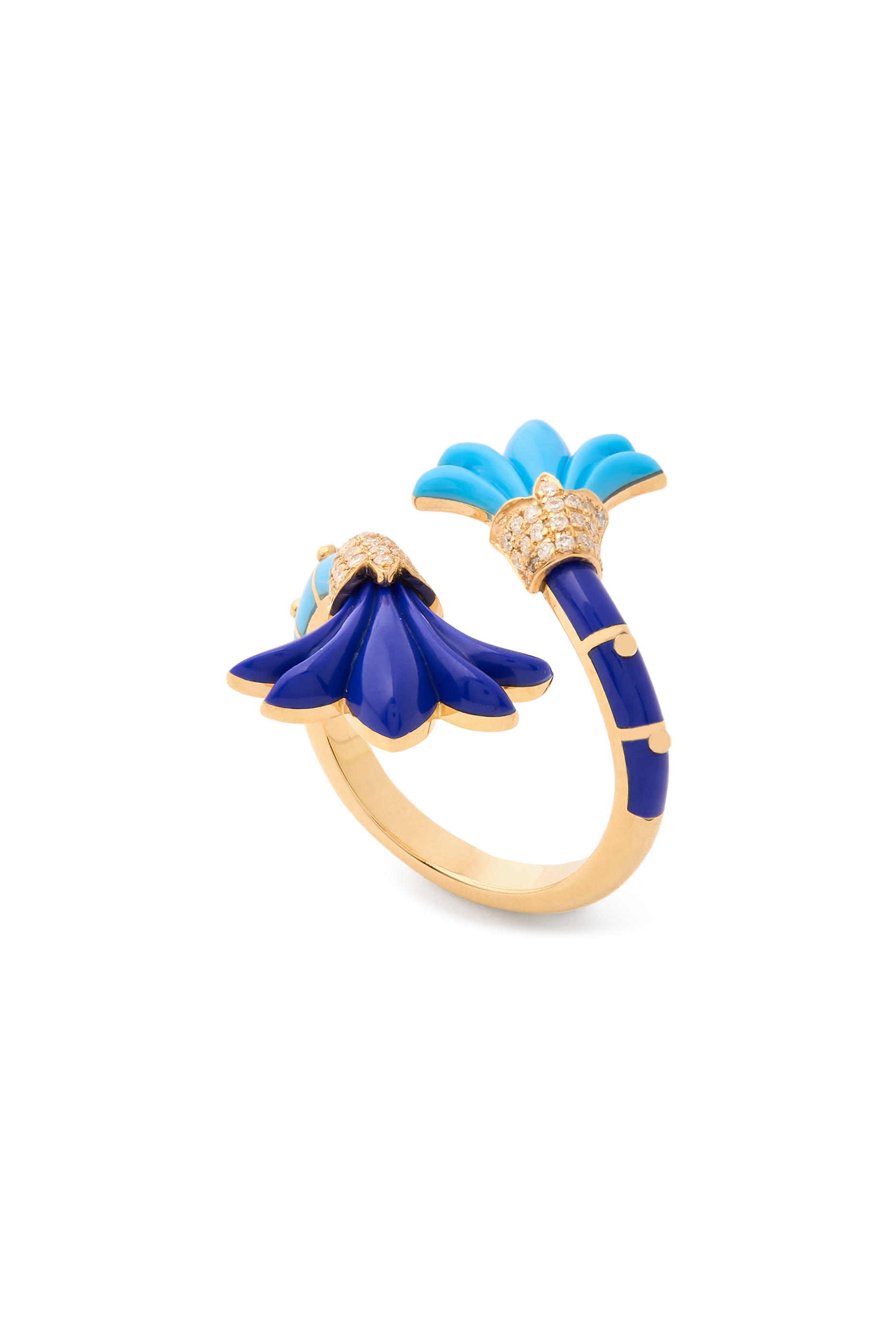 Psychedeliah Vine Diamond Ring, 18K Yellow Gold, Diamonds, Turquoise & Lapis Lazuli