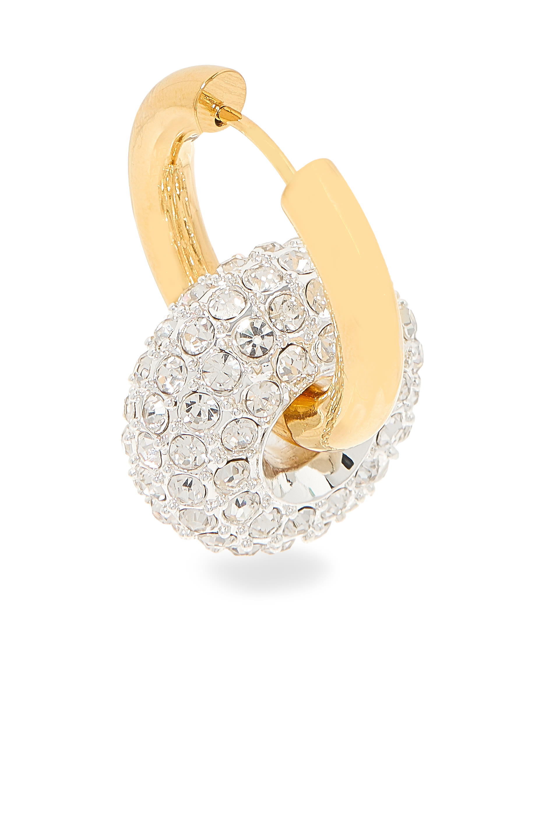 Hoop with Strass Ball and Hoop with Strass Line, 24K Yellow Gold & Crystals