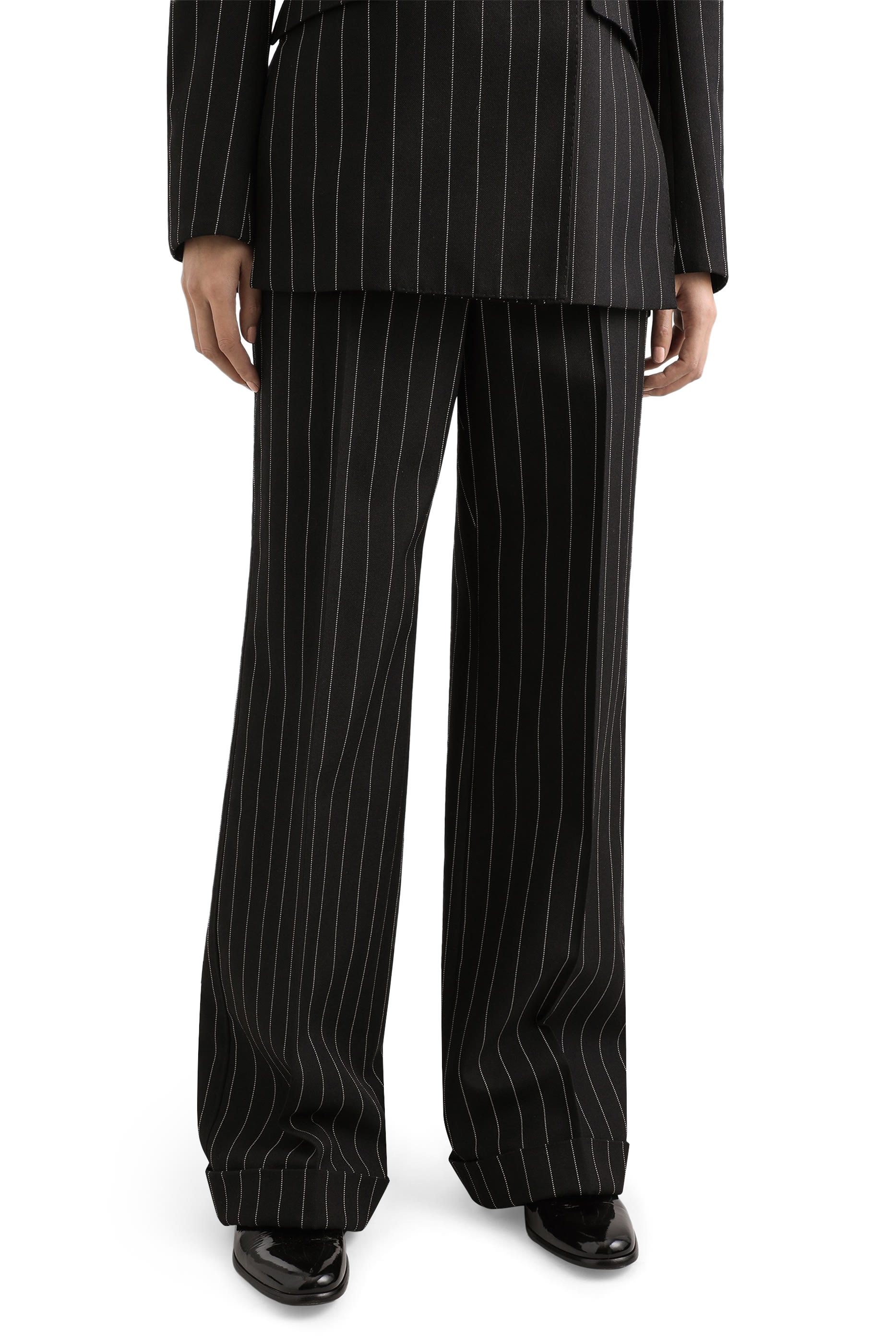Straight-Leg Pinstripe Wool Pants with Turn-Ups 