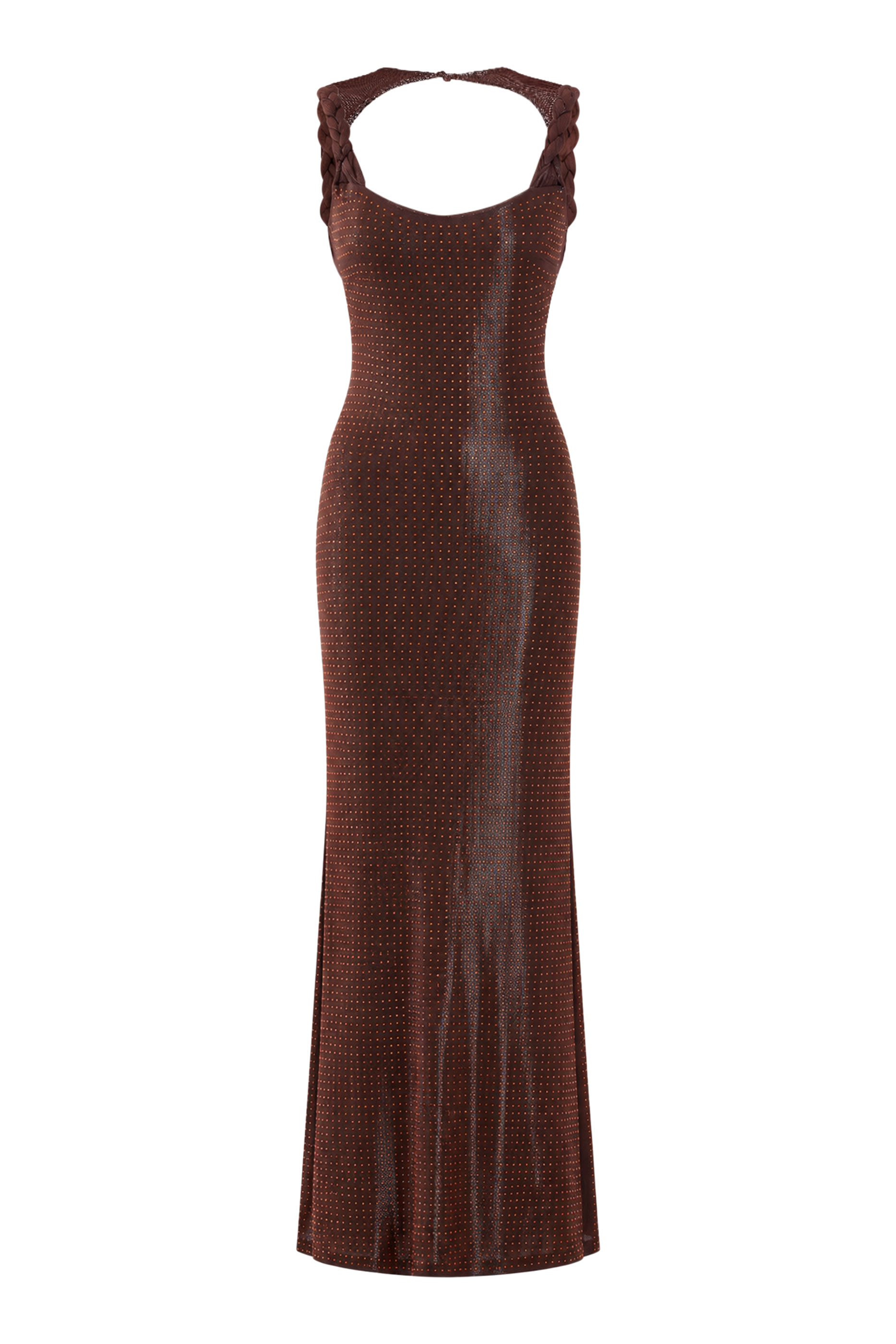 Rhinestone Twisted-Strap Open-Back Maxi Dress 