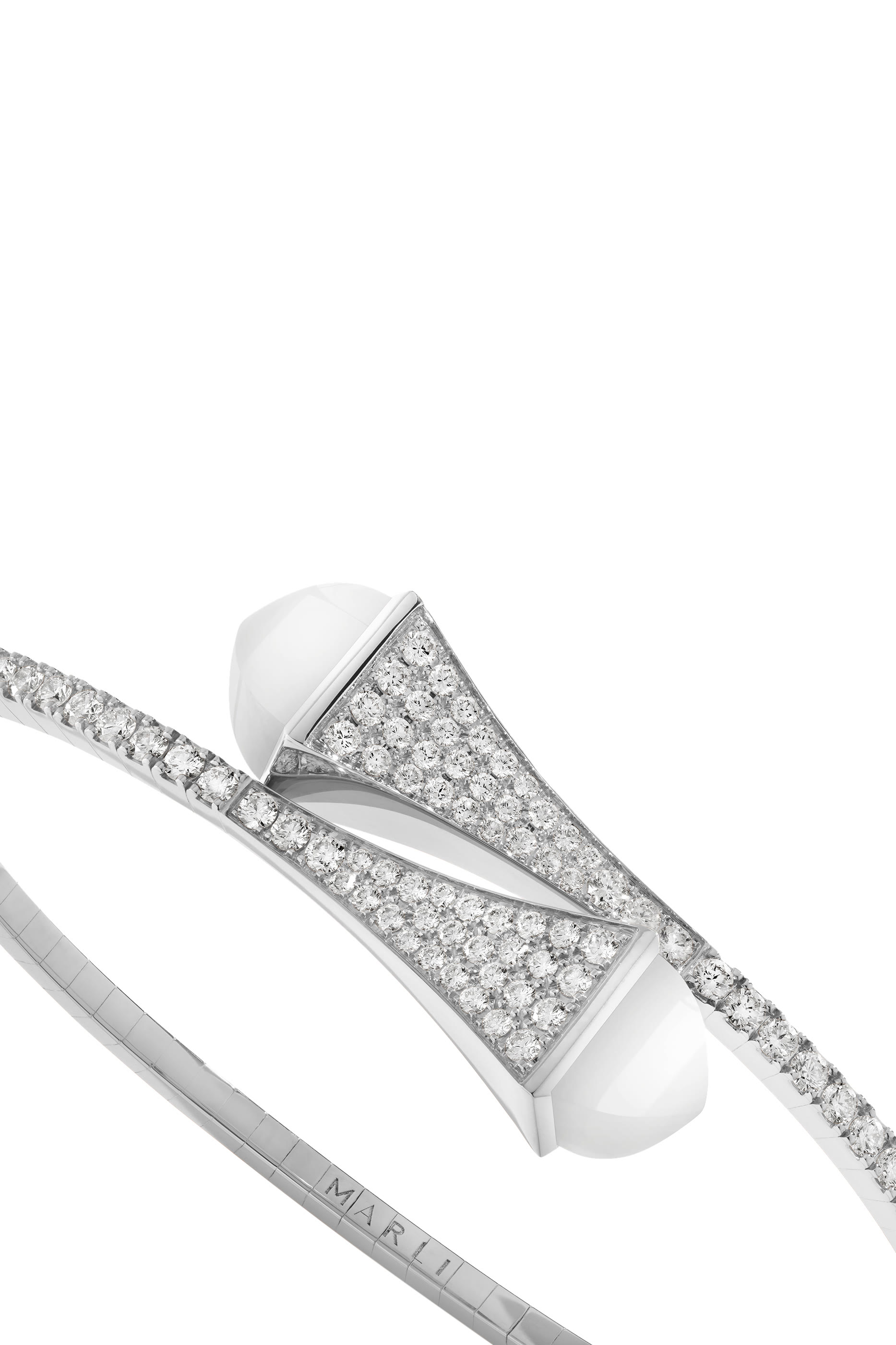 Cleo Slim Bangle, 18k White Gold, White Agate & Diamond