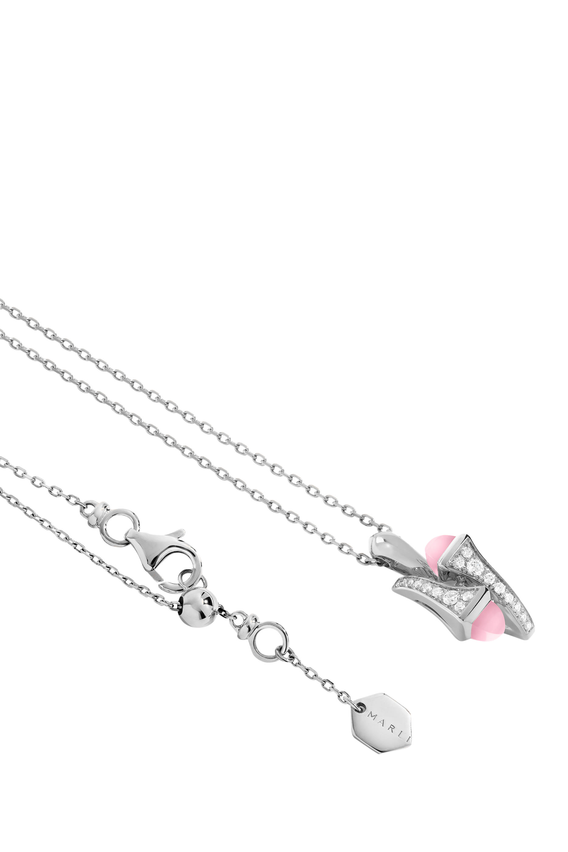 Cleo Huggie Pendant, 18k White Gold with Pink Quartz & Diamonds