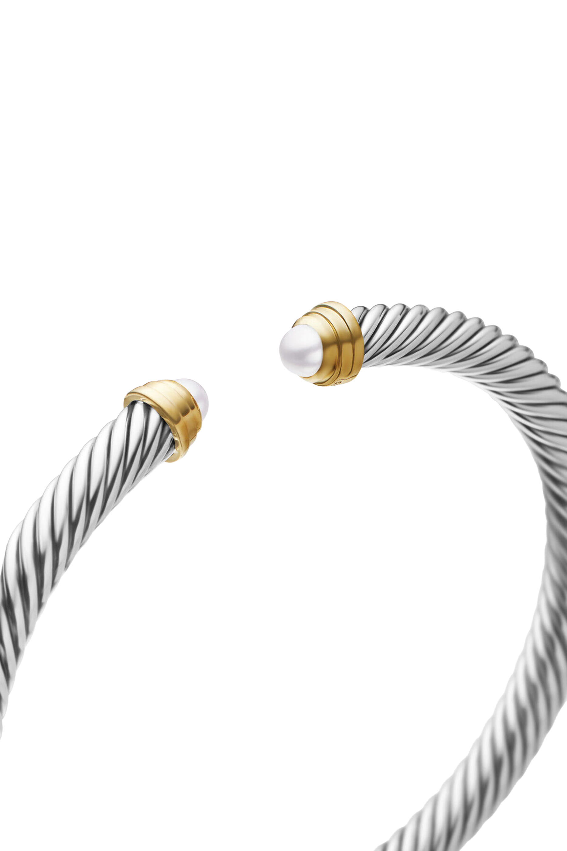 Sterling Silver, 14K Yellow Gold and Pearls Classic Cable Bracelet