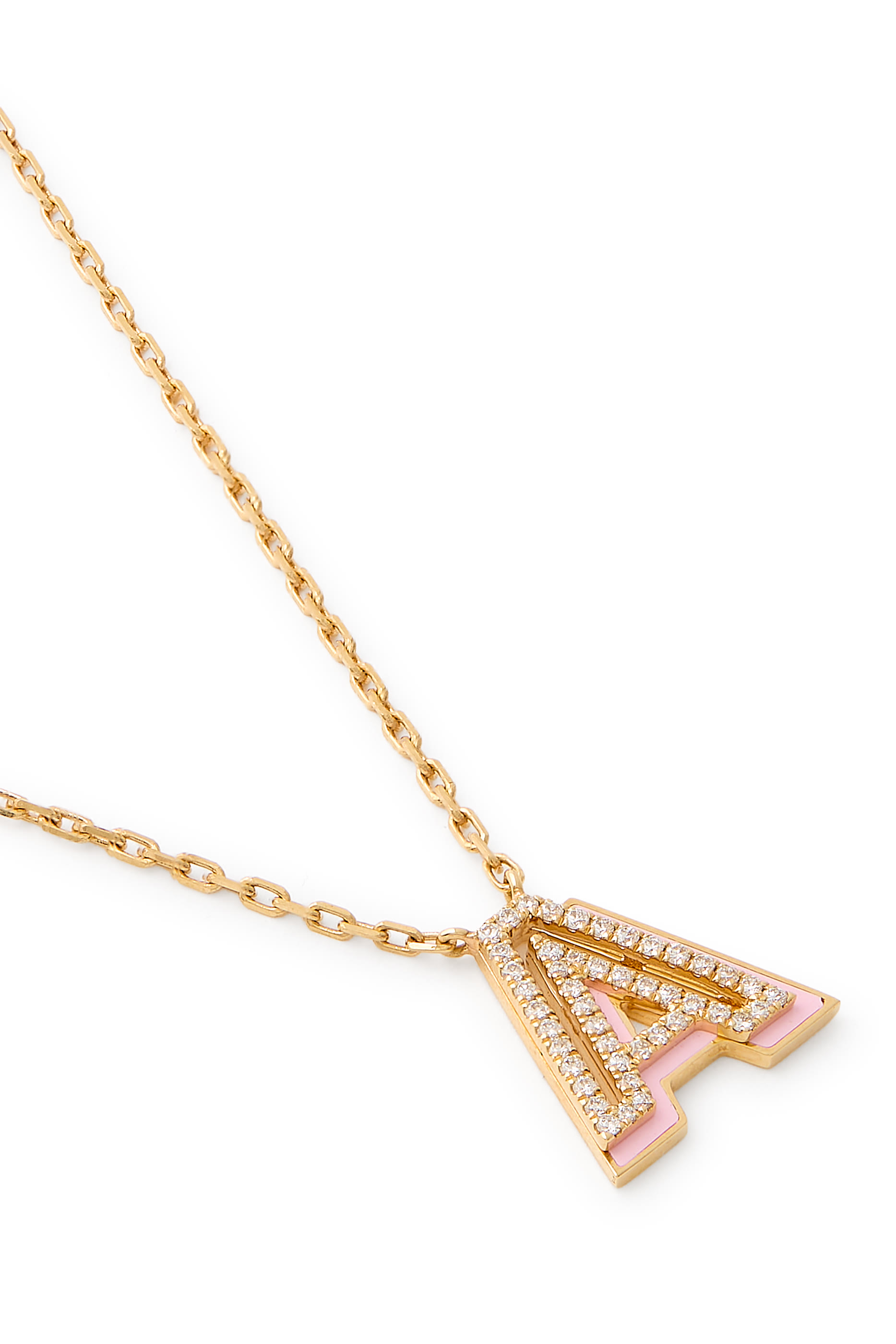 Letter ‘A’ Mini Necklace, 18k Yellow Gold & Enamel, Diamonds