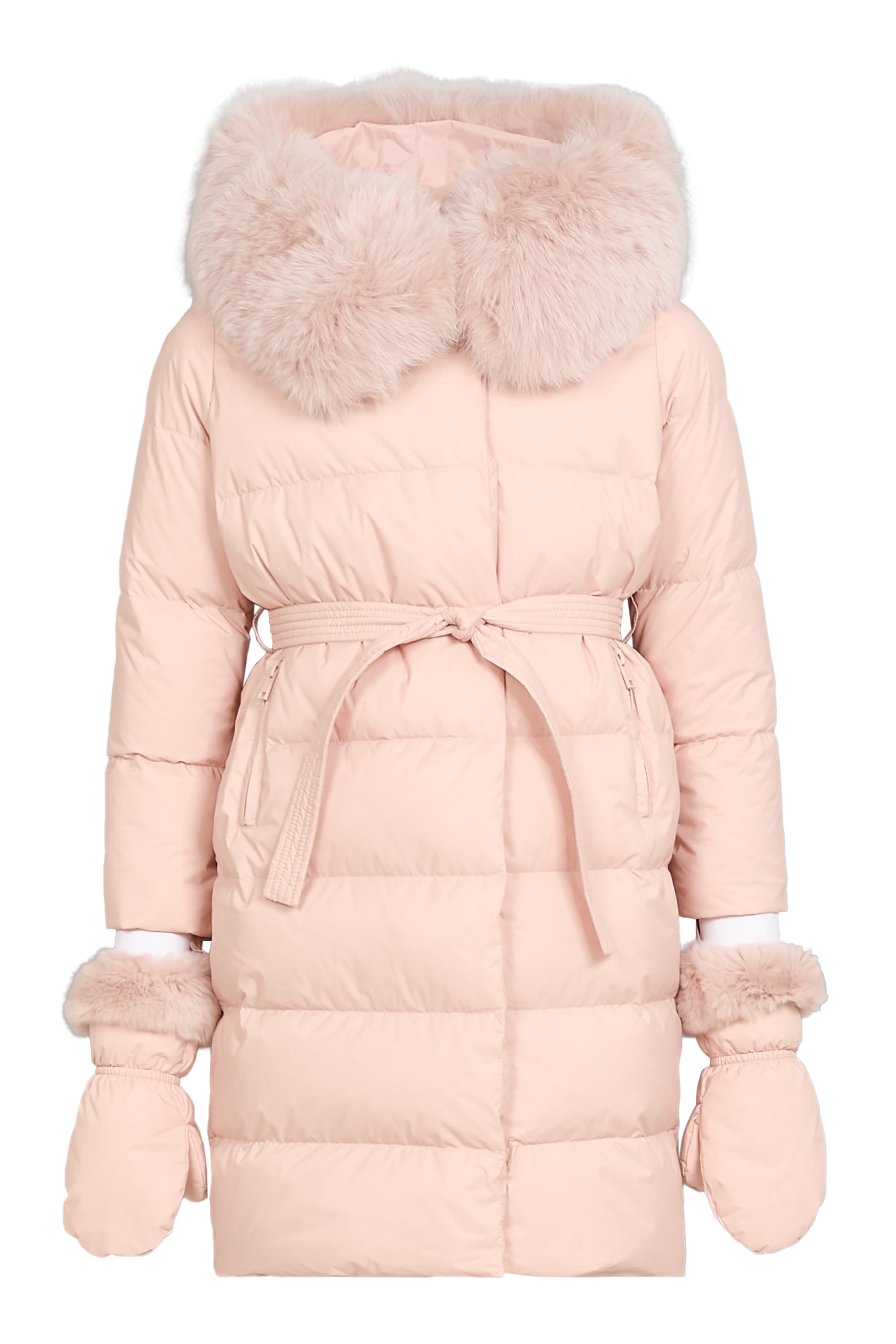 Kids Fur-Trim Down Puffer Jacket with Mittens