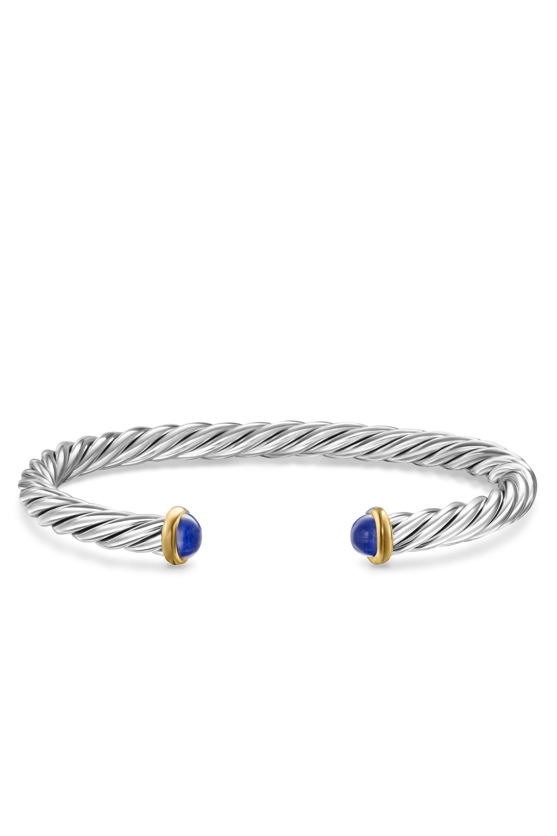 Cable Cuff Bracelet, Sterling Silver with 14K Yellow Gold & Lapis