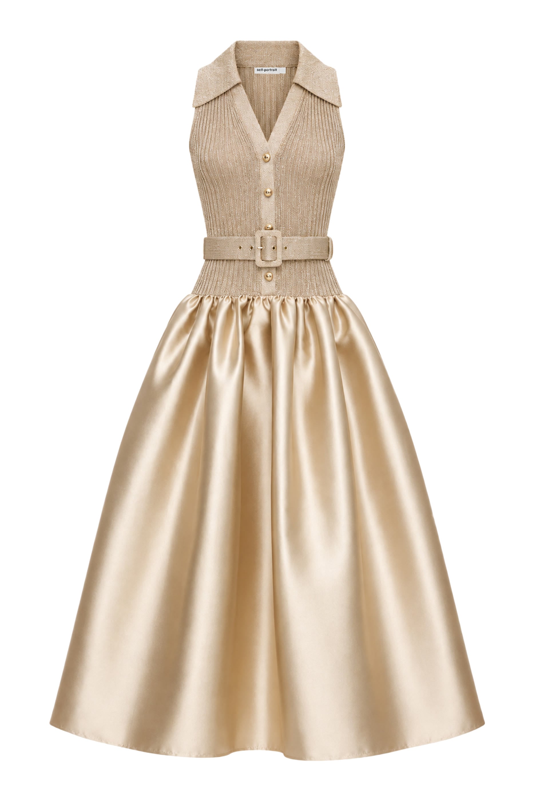 Sleeveless Knit Taffeta Midi Dress