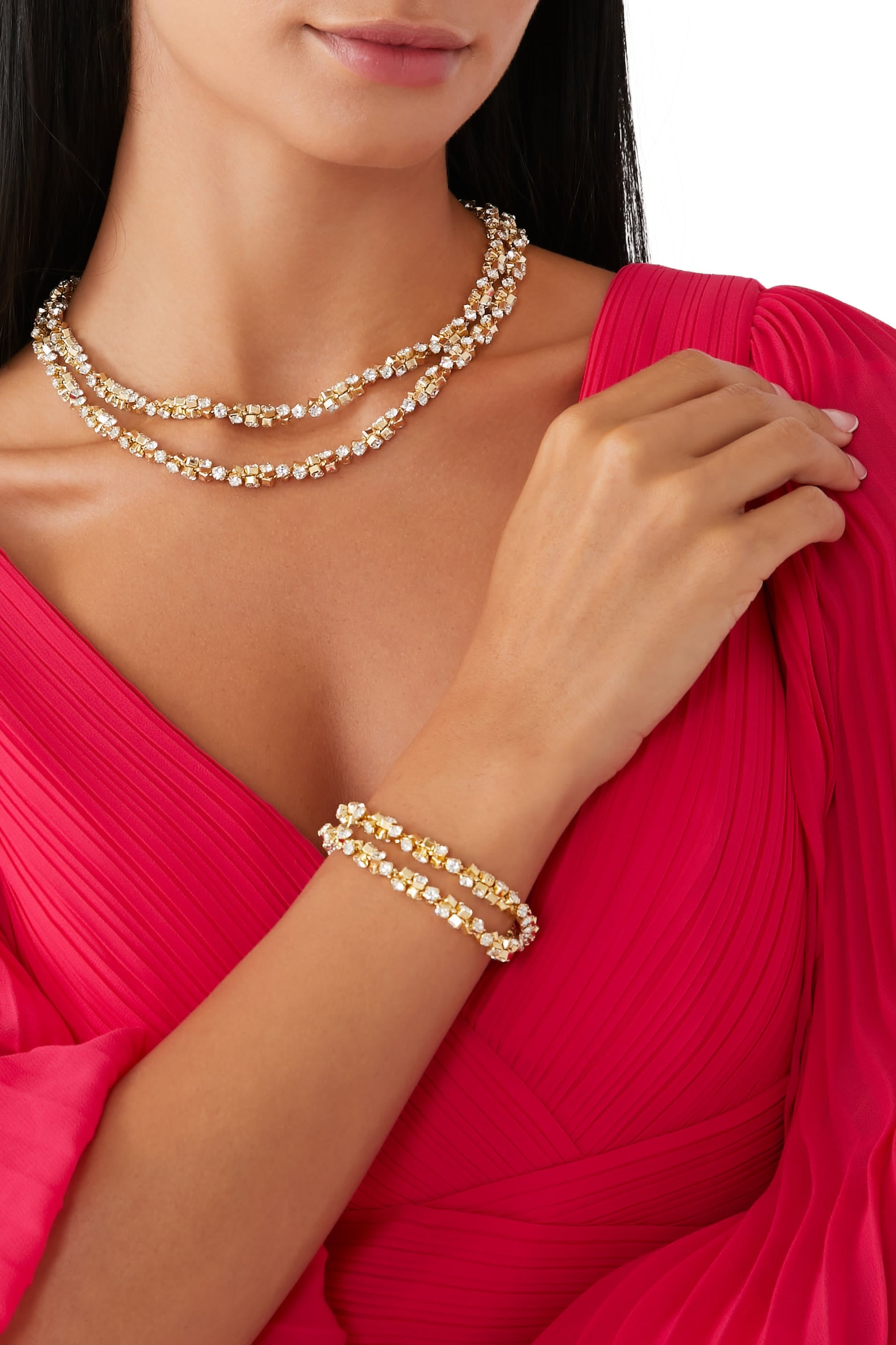 Trevise Necklace, Gold-Plated Metal & Rhinestones