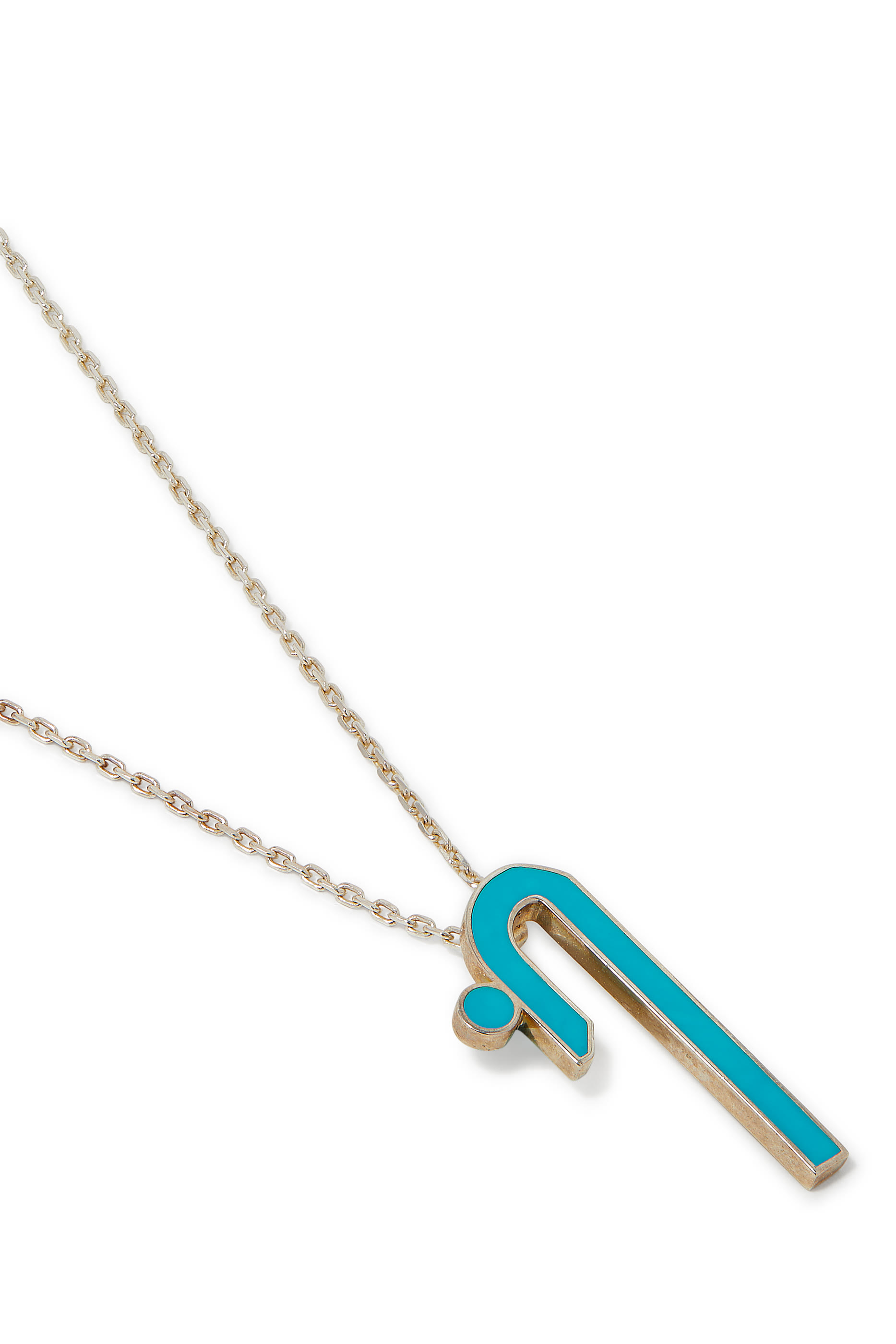 Shiny Long Letter Khaa Pendant, Sterling Silver & Enamel