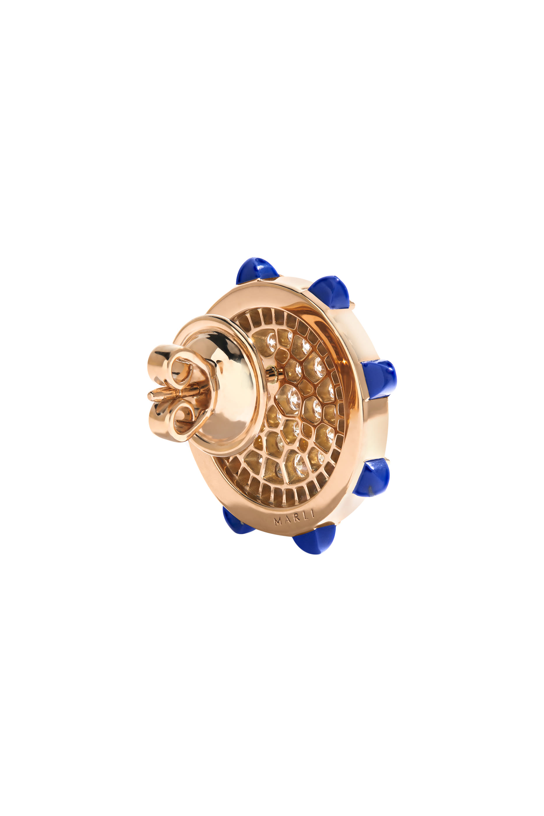 Tip-Top Statement Stud Earrings, 18k Rose Gold with Lapis Lazuli, Blue Sapphire & Diamond