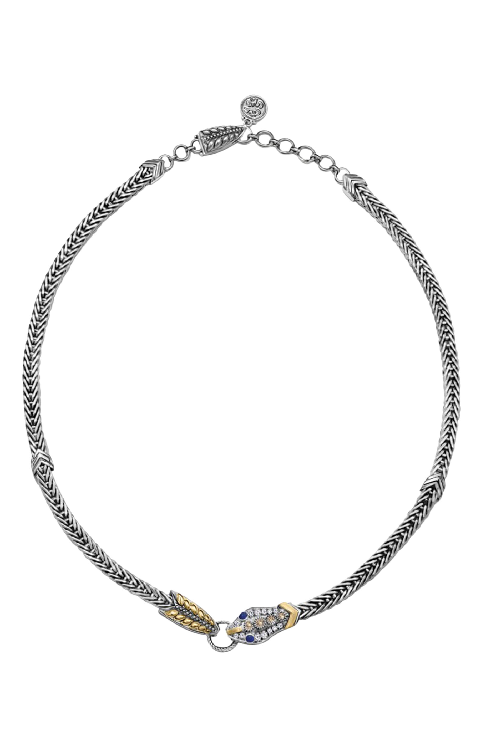 Snake Lock Necklace, 18K Yellow Gold with Sterling Silver, Lapis Lazuli & Diamonds