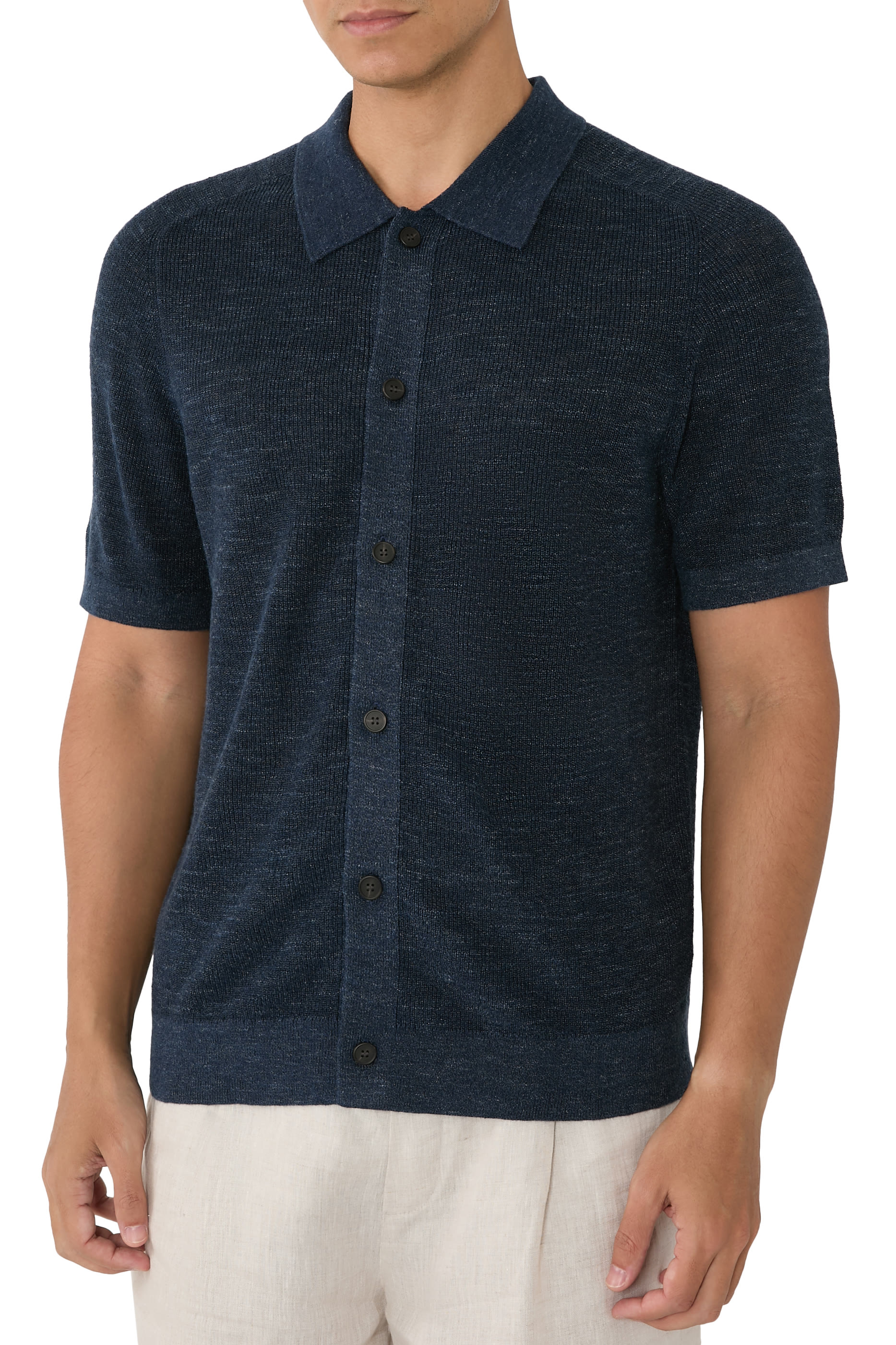 Short-Sleeve Button-Up Shirt in Pacific Linen