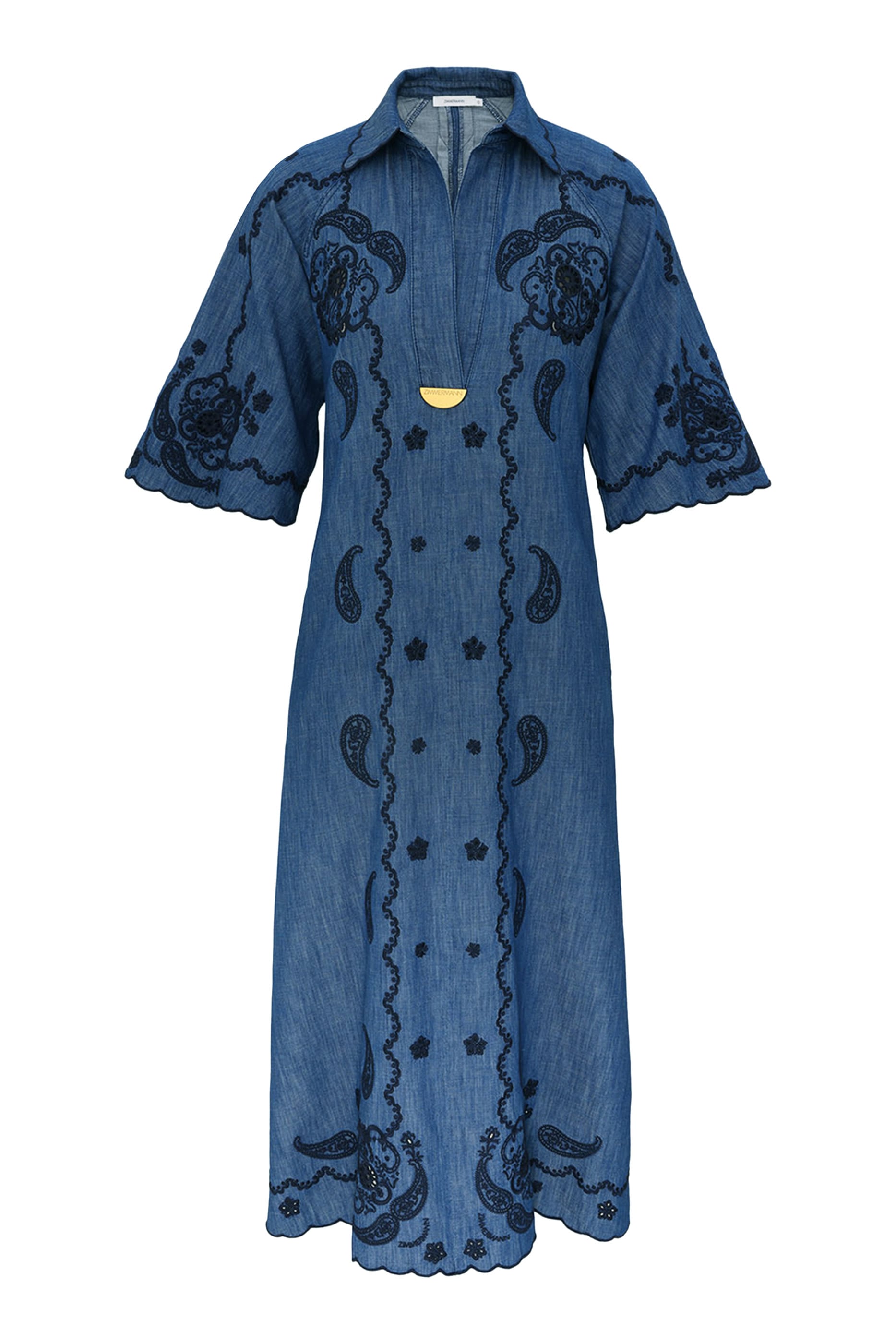 Aster Embroidered Denim Midi Dress 