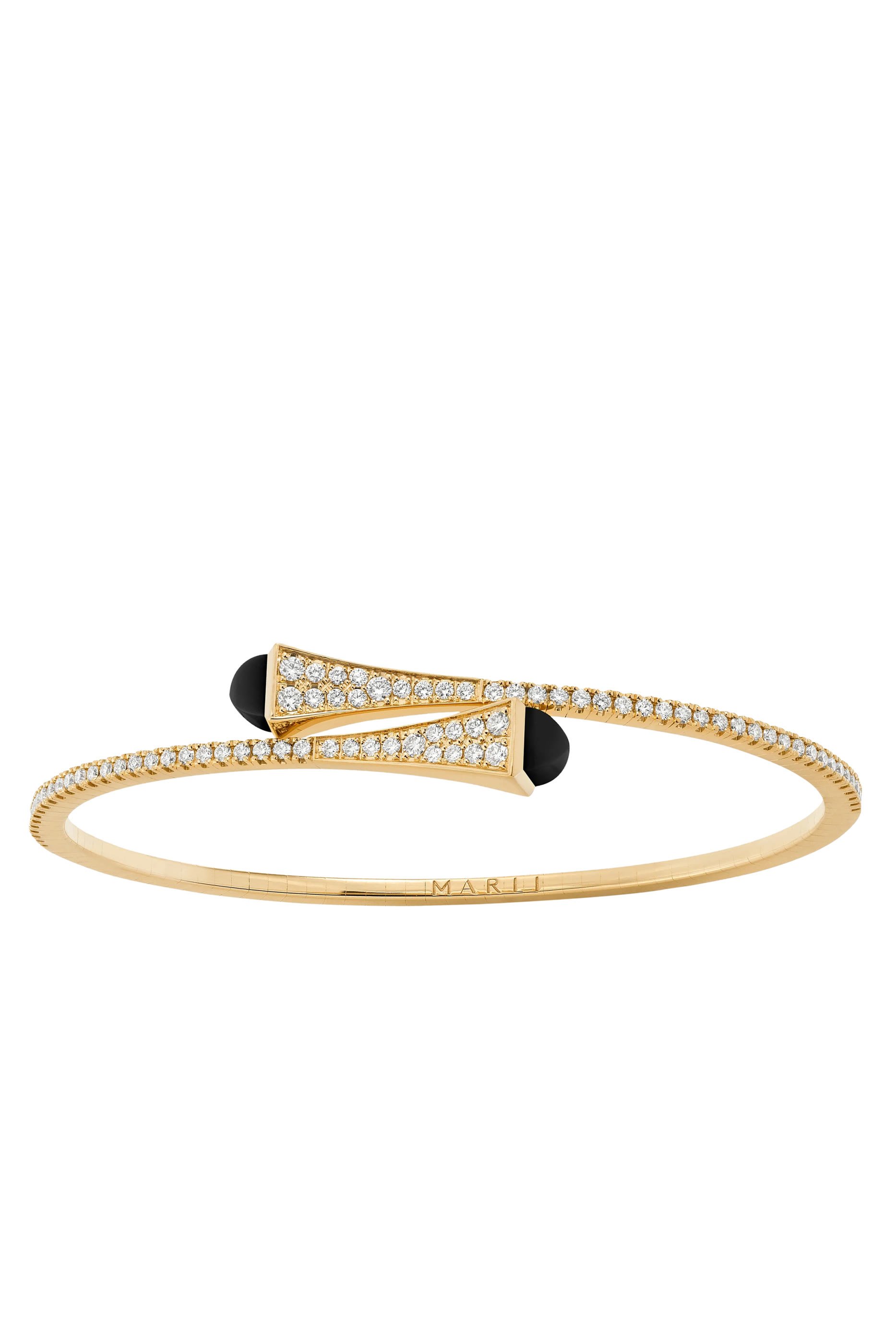 Cleo Slim Slip-On Bracelet, 18k Yellow Gold with Black Onyx & Diamonds