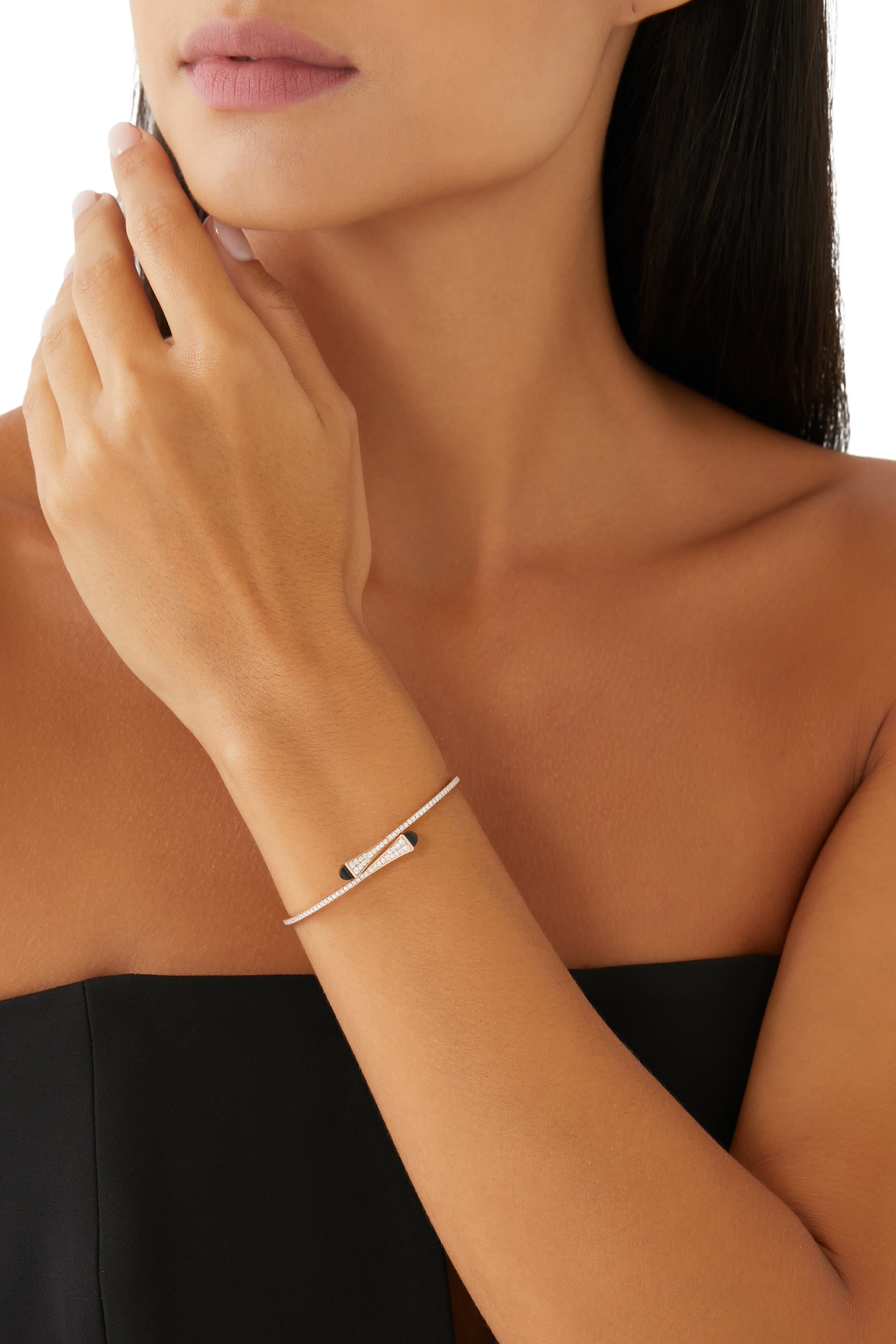 Cleo Slim Bangle, 18k Pink Gold with Black Onyx & Diamonds