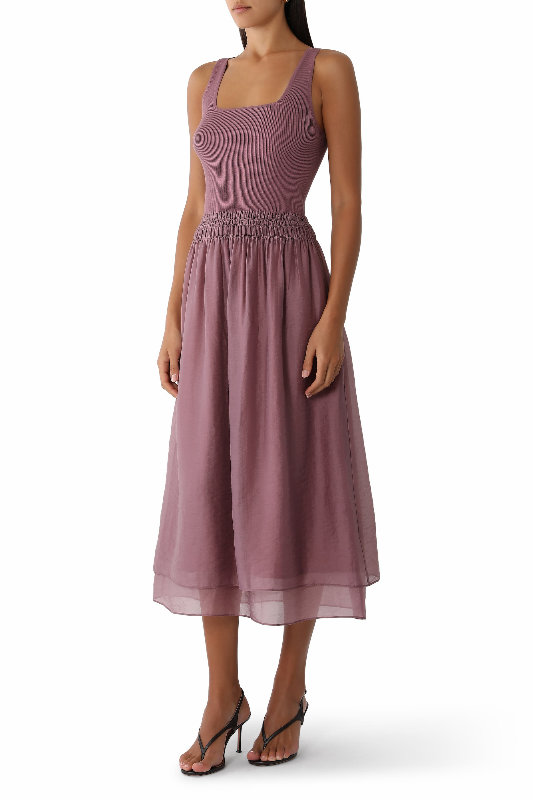 Square-Neck Mixed-Media Dress
