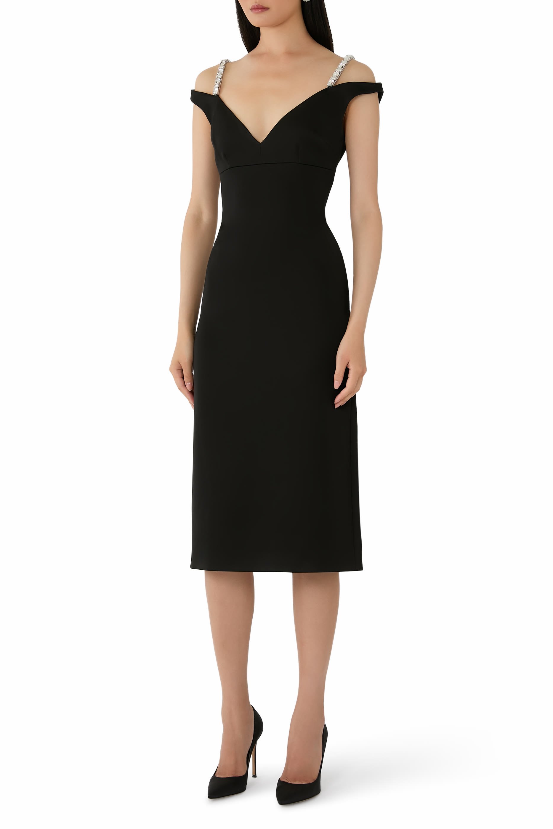  Crystal Strap Detail Midi Dress