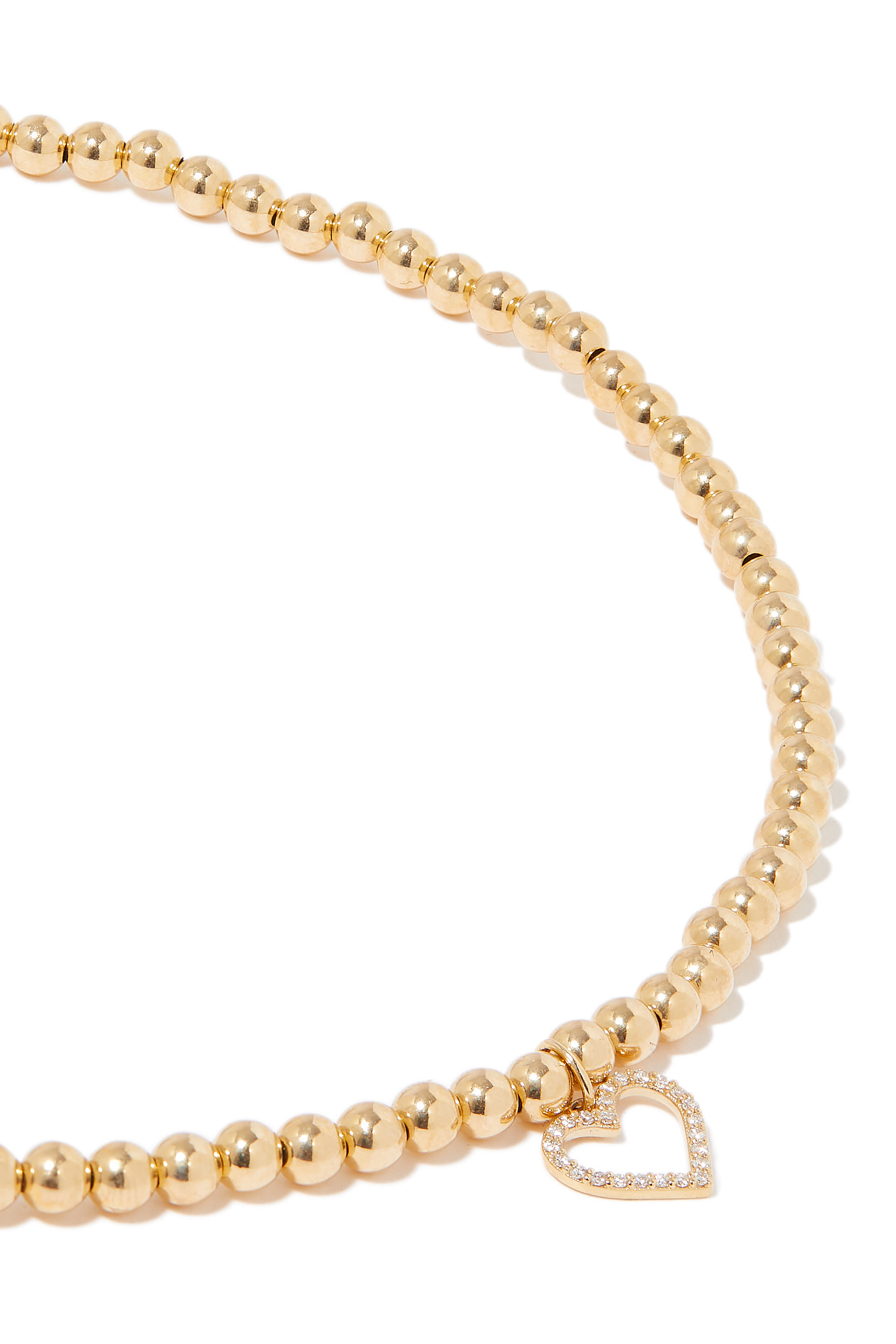Beaded Heart Choker, 14K Yellow Gold & Diamonds