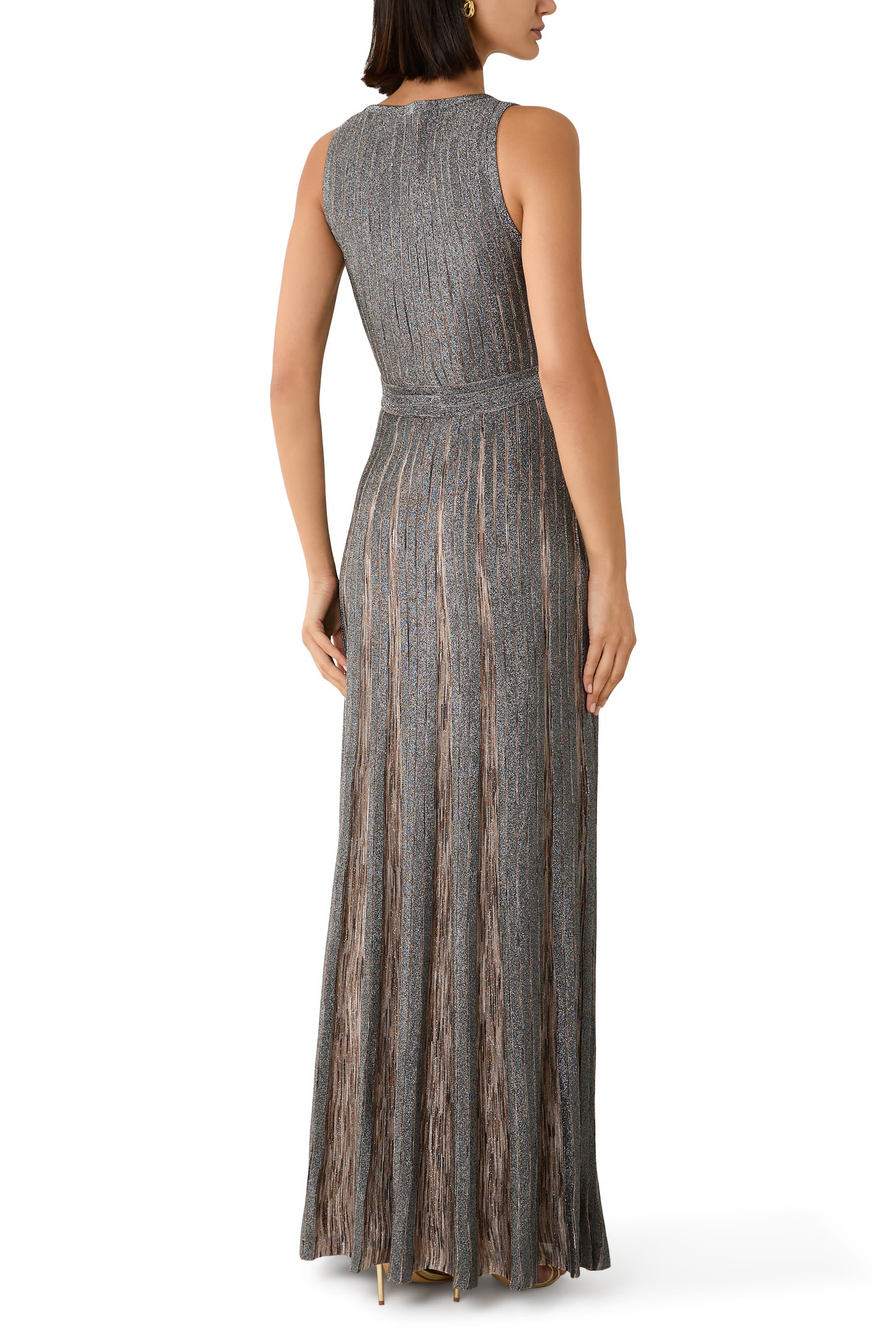  Partialized Sleeveless Belted Maxi Dress
