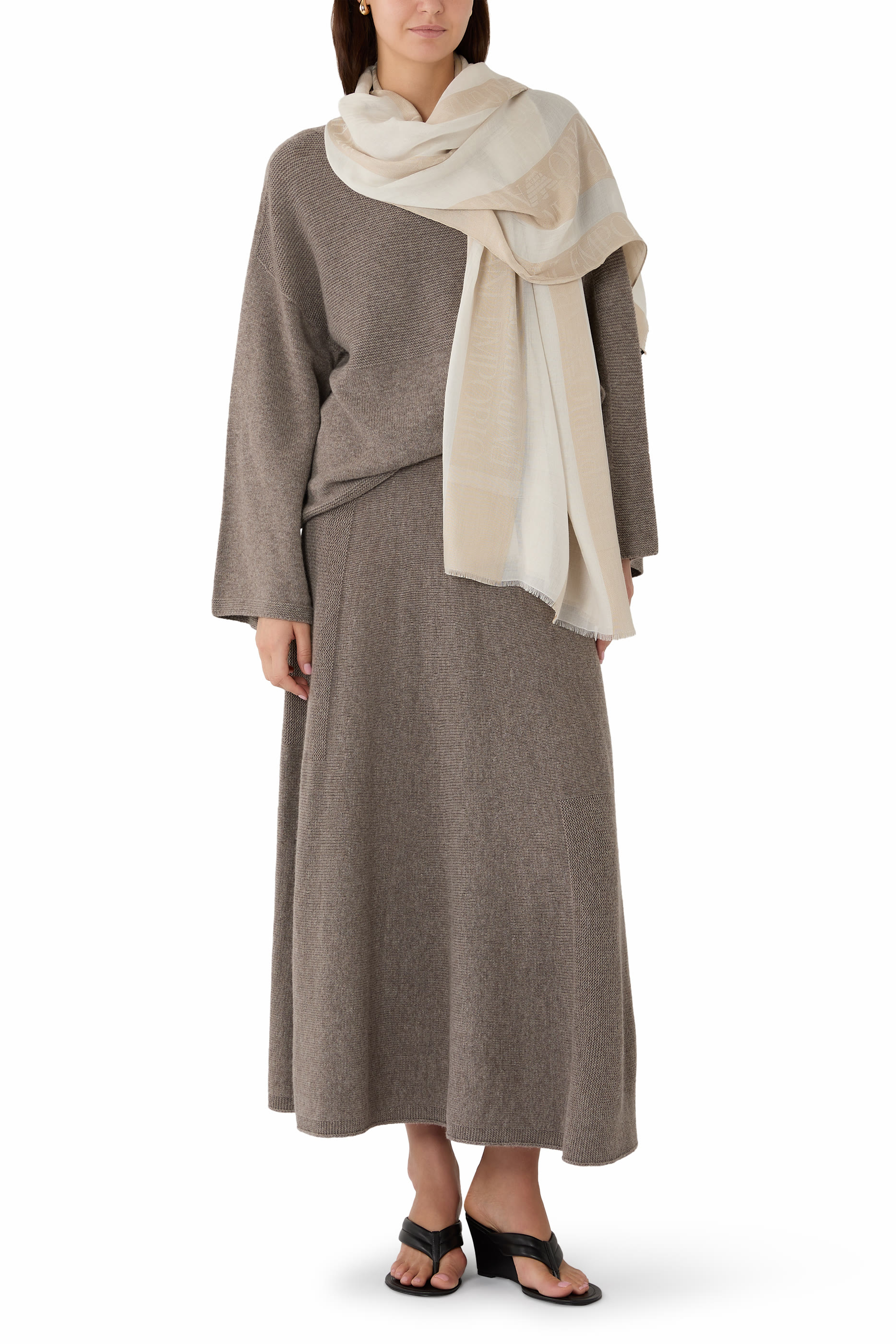 Logo Striped and Fringed Stole