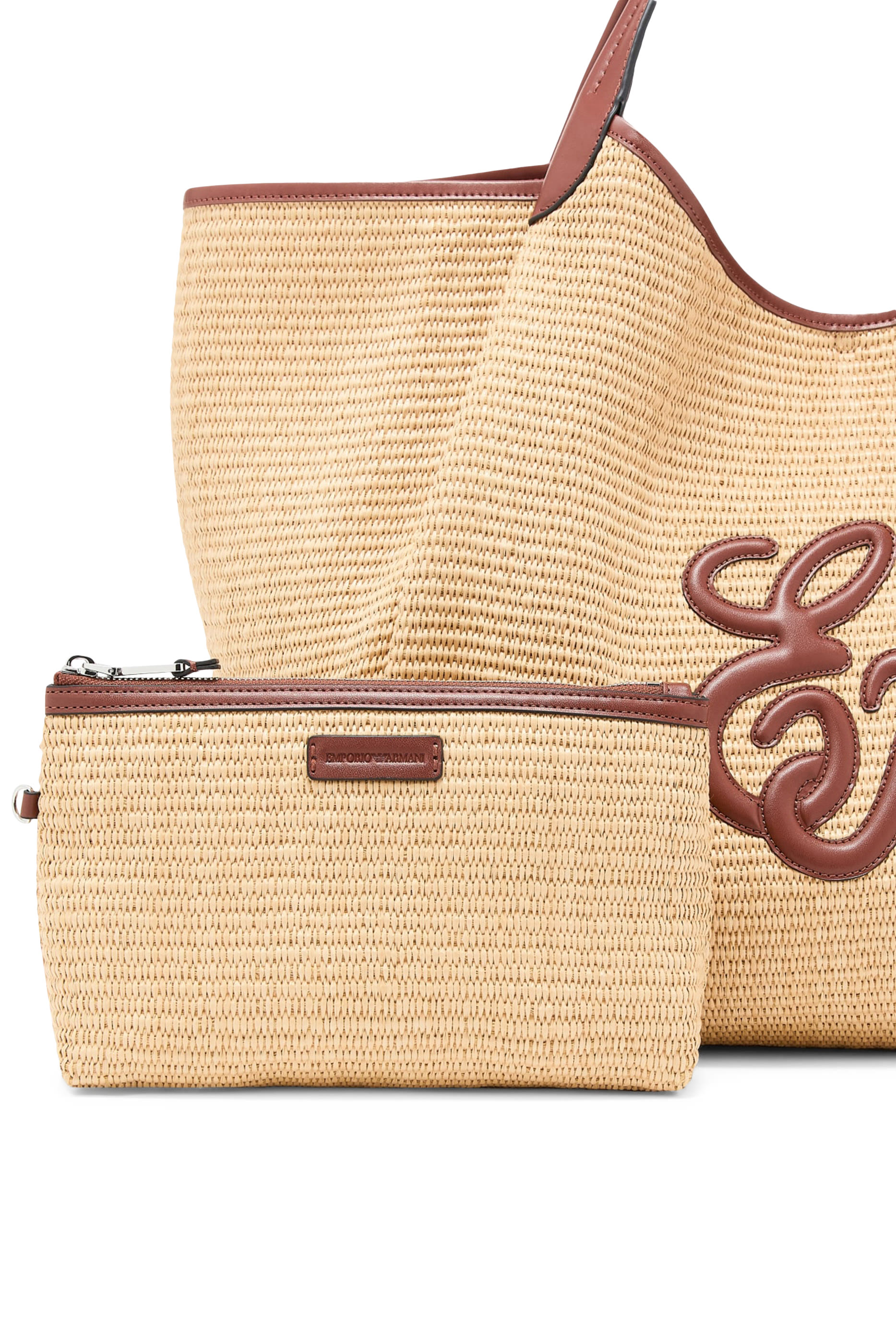 EA Logo Woven Straw Large Shopper Bag