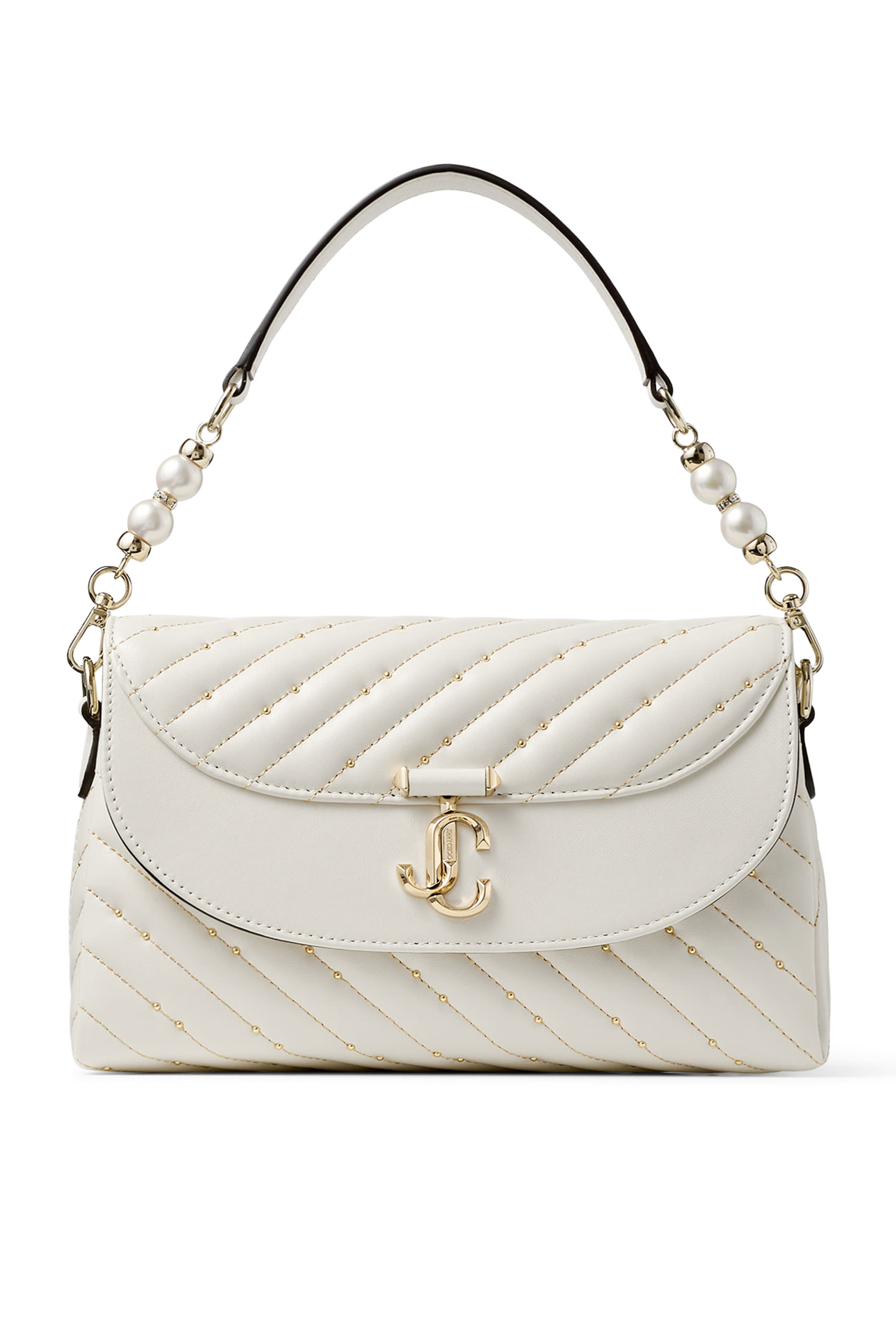 Curve Pearl-Detail Top-Handle Bag