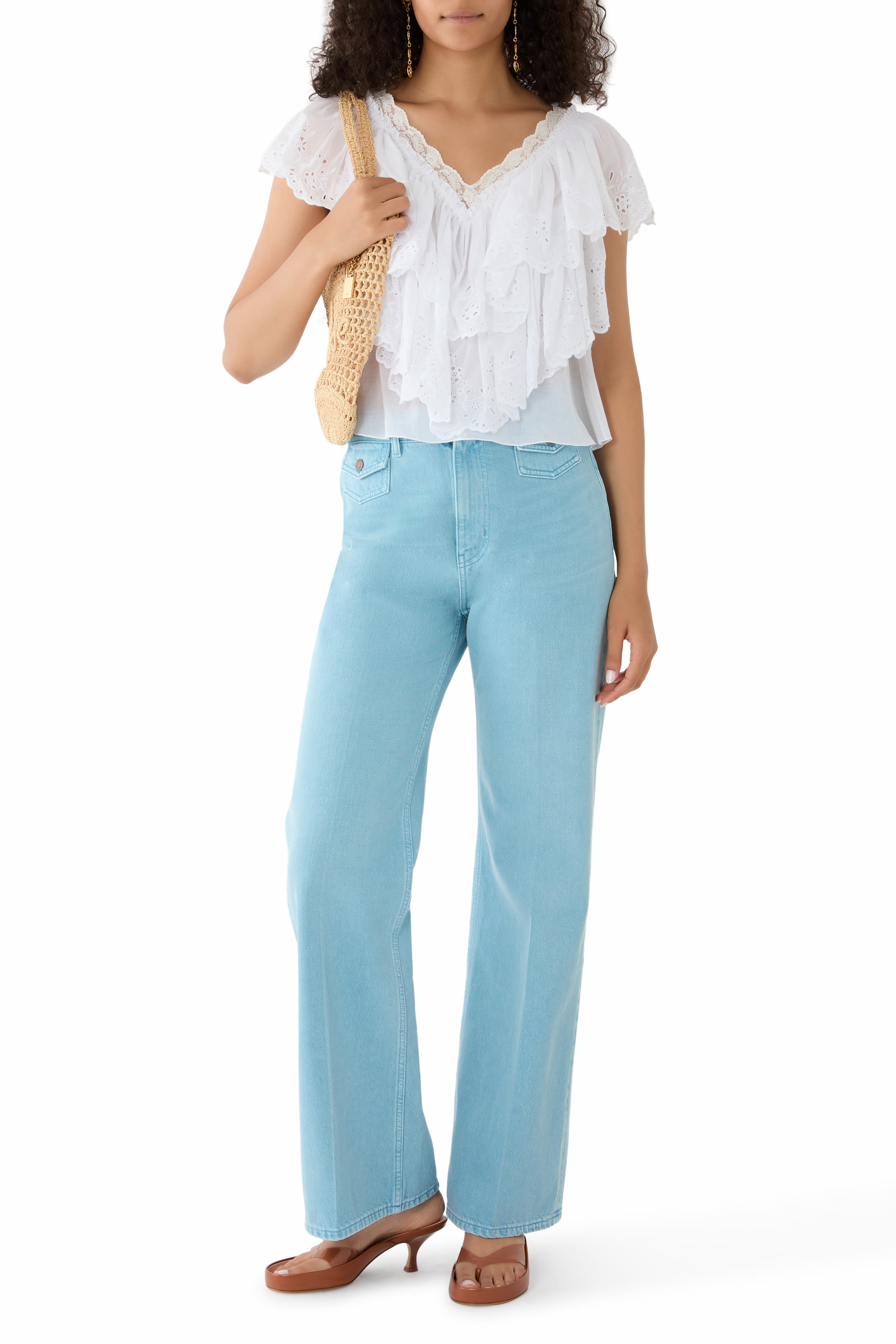 Cropped V-Neck Ruffle Top 