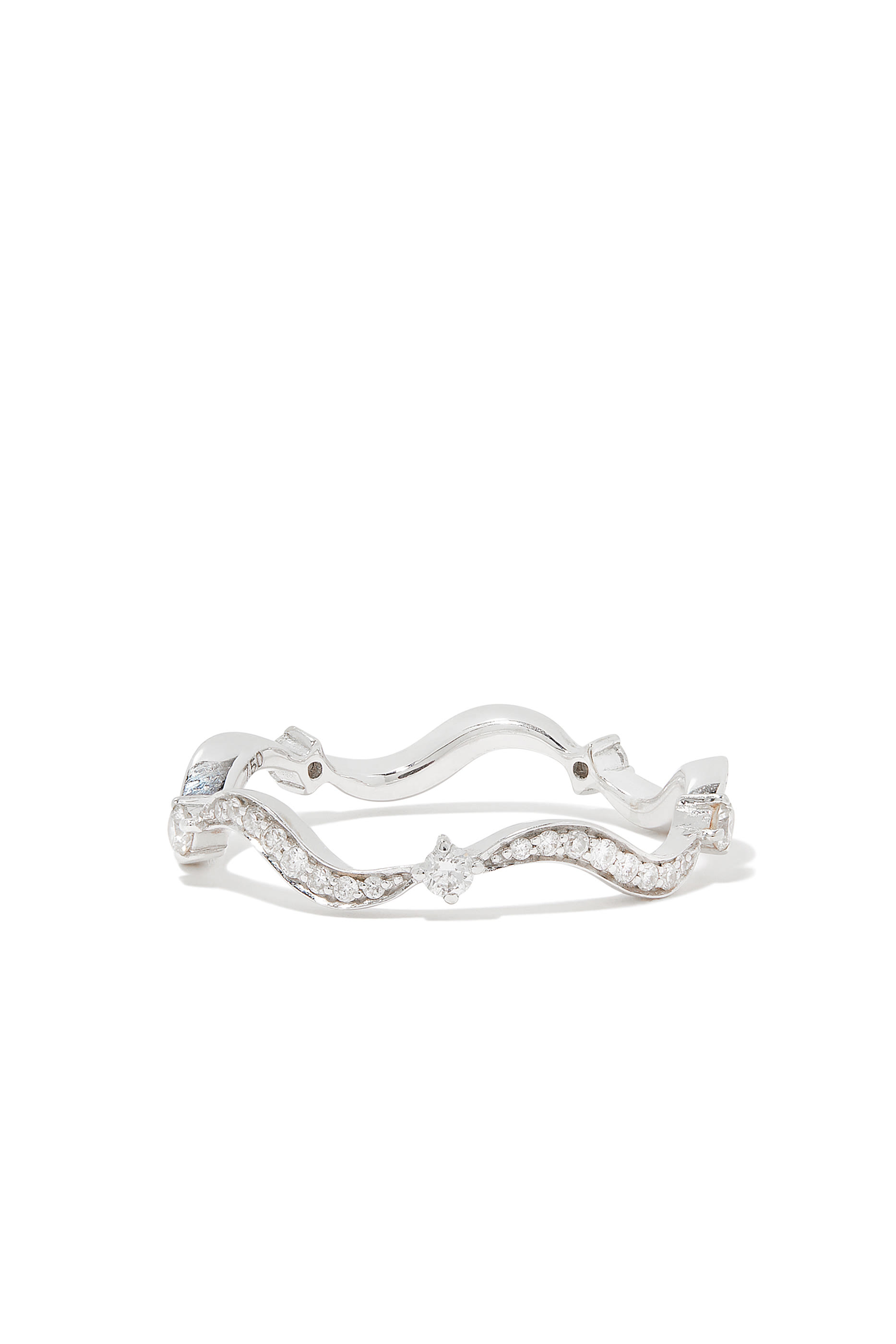 Single Wave Ring , 18k White Gold & Diamonds