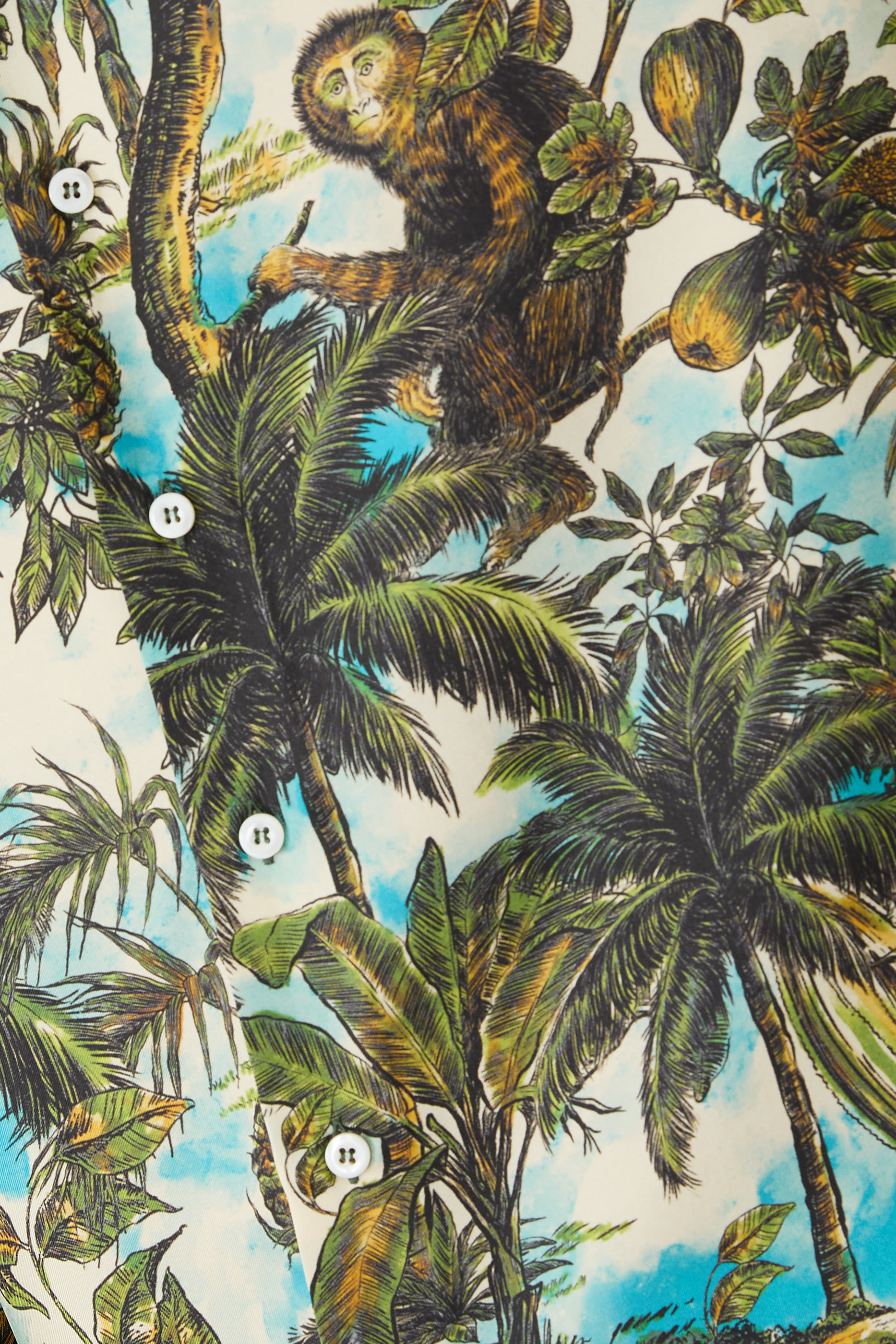 Monkey Print Notch Collar Shirt