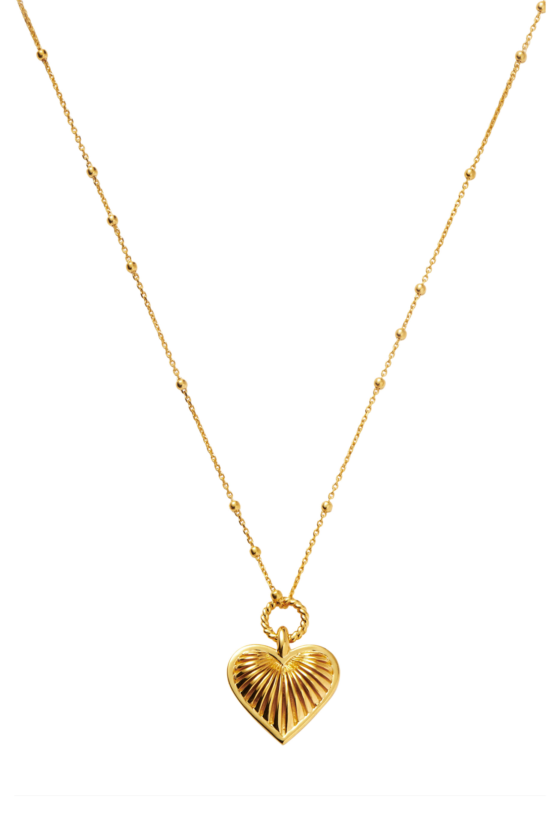  Ridge Heart Charm Pendant Necklace, 18k Gold Plated 