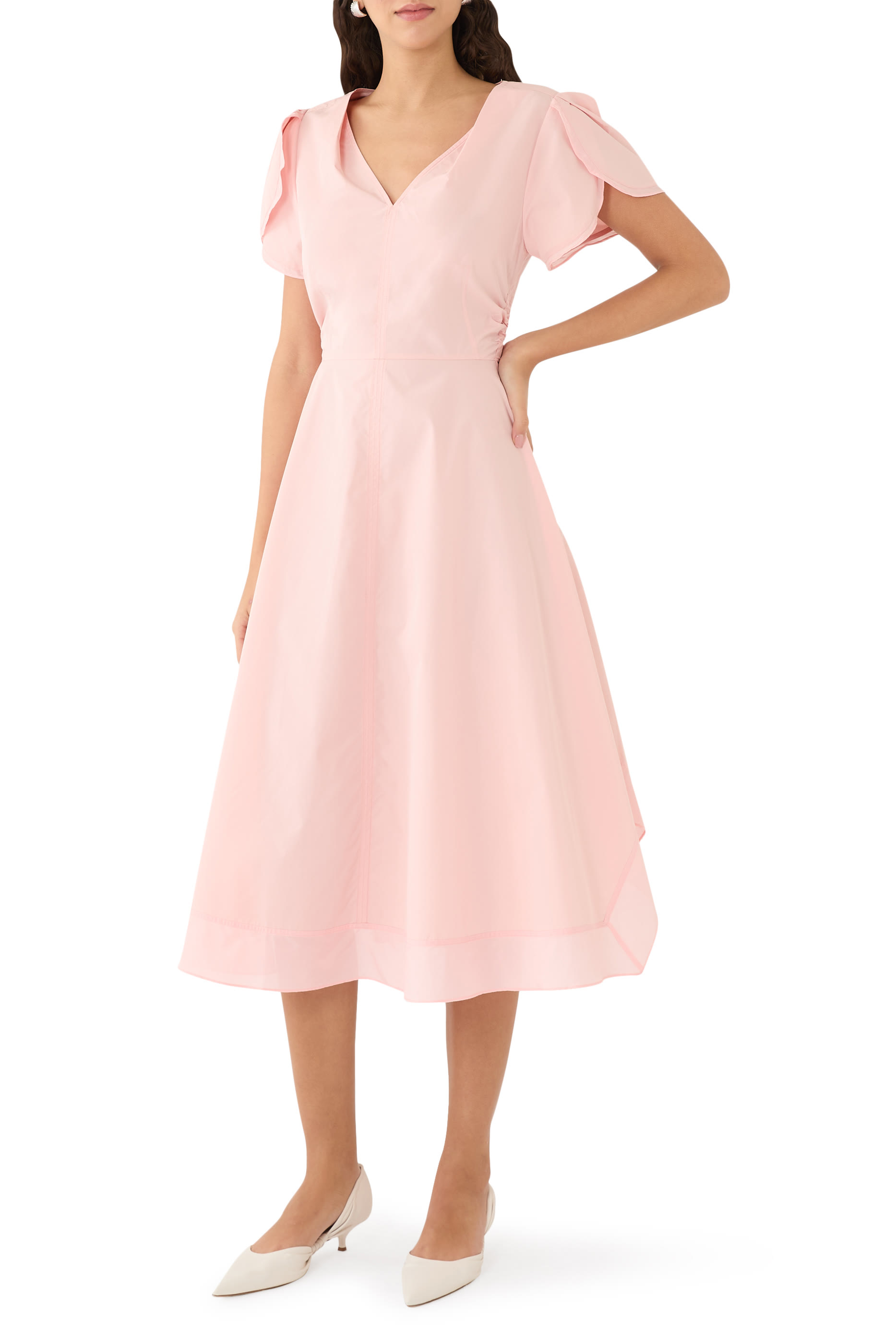 Tulip Sleeve V-Neck Dress