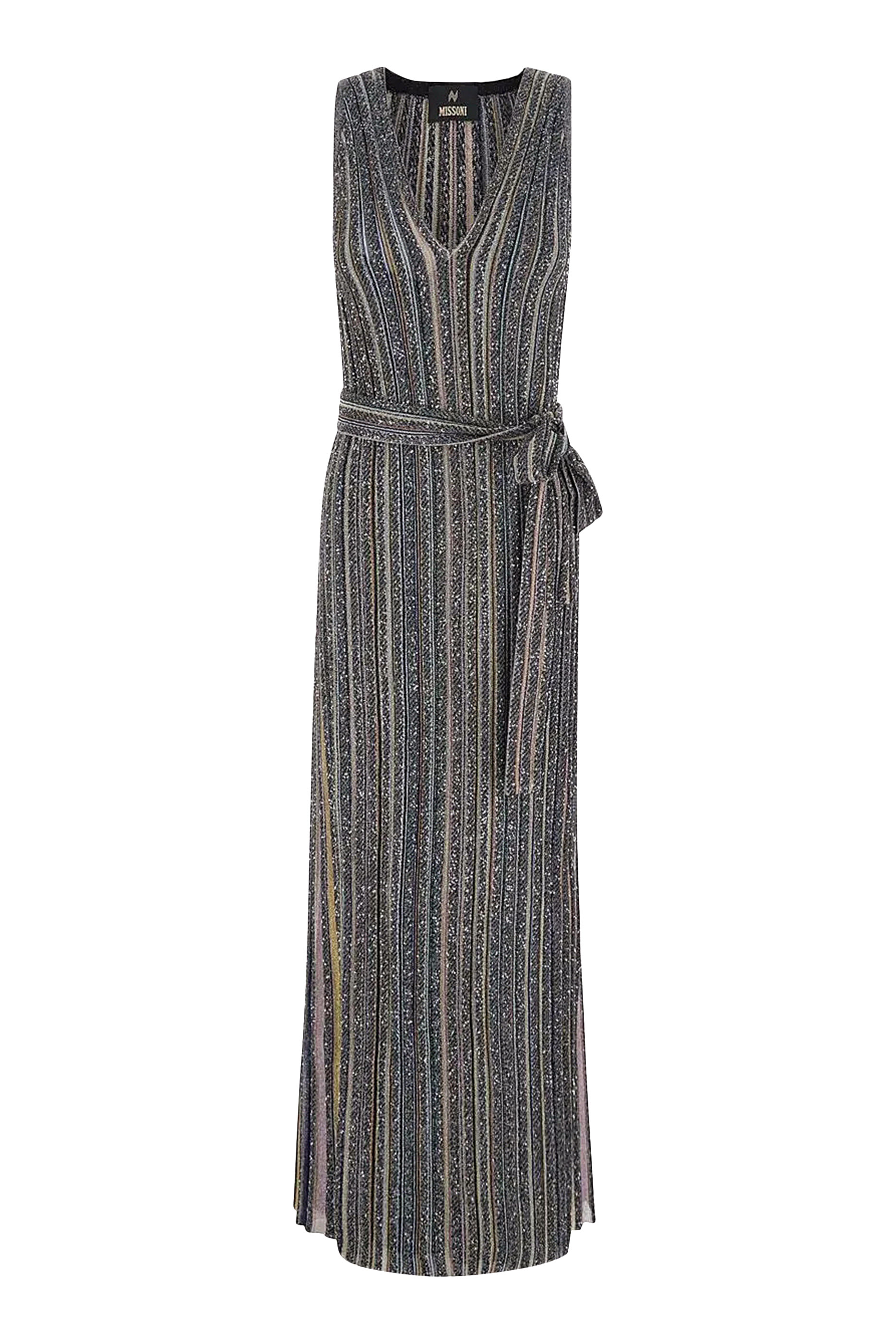Partialized V-Neck Belted Maxi Dress