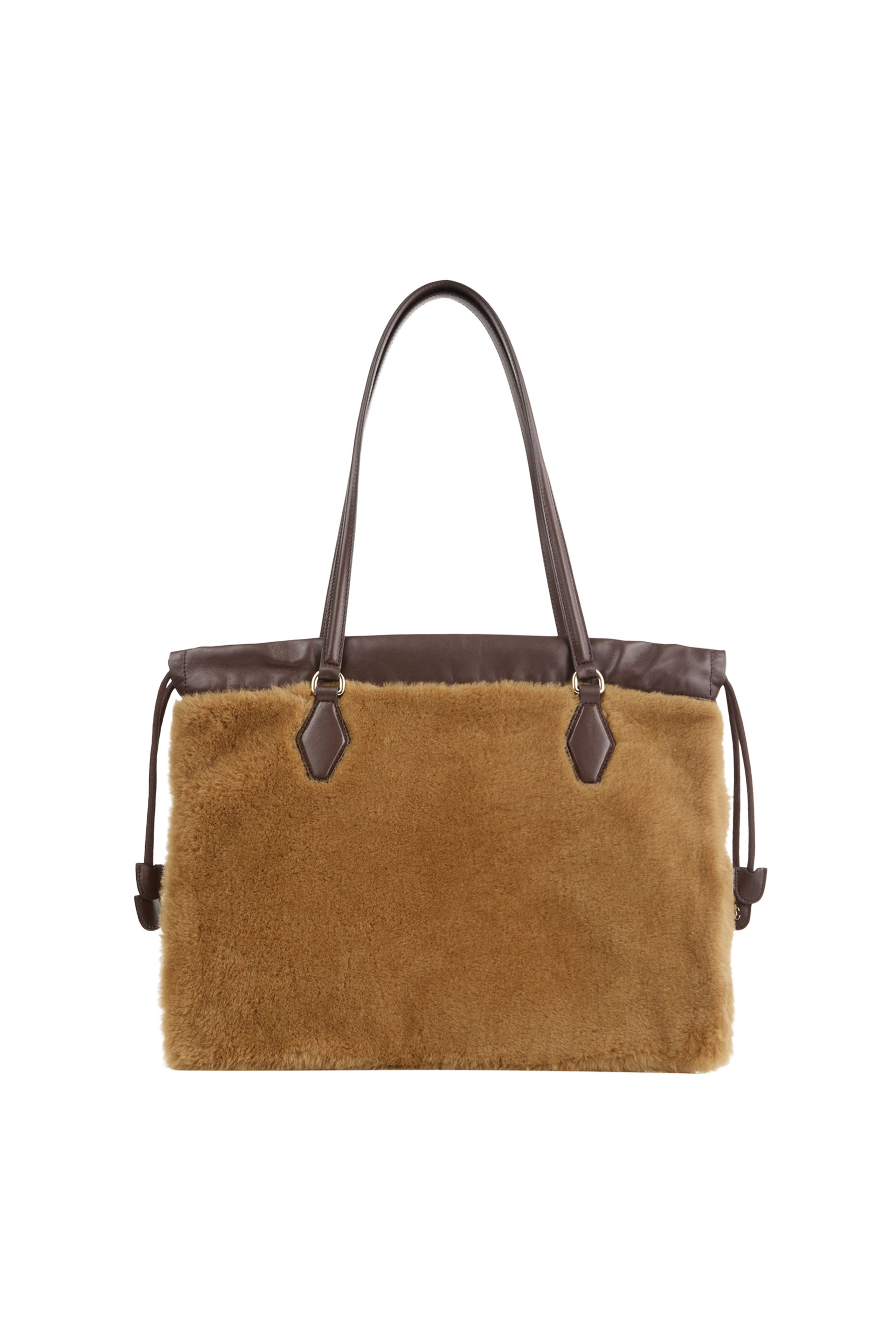 Natural Shearling Drawstring Tote Bag