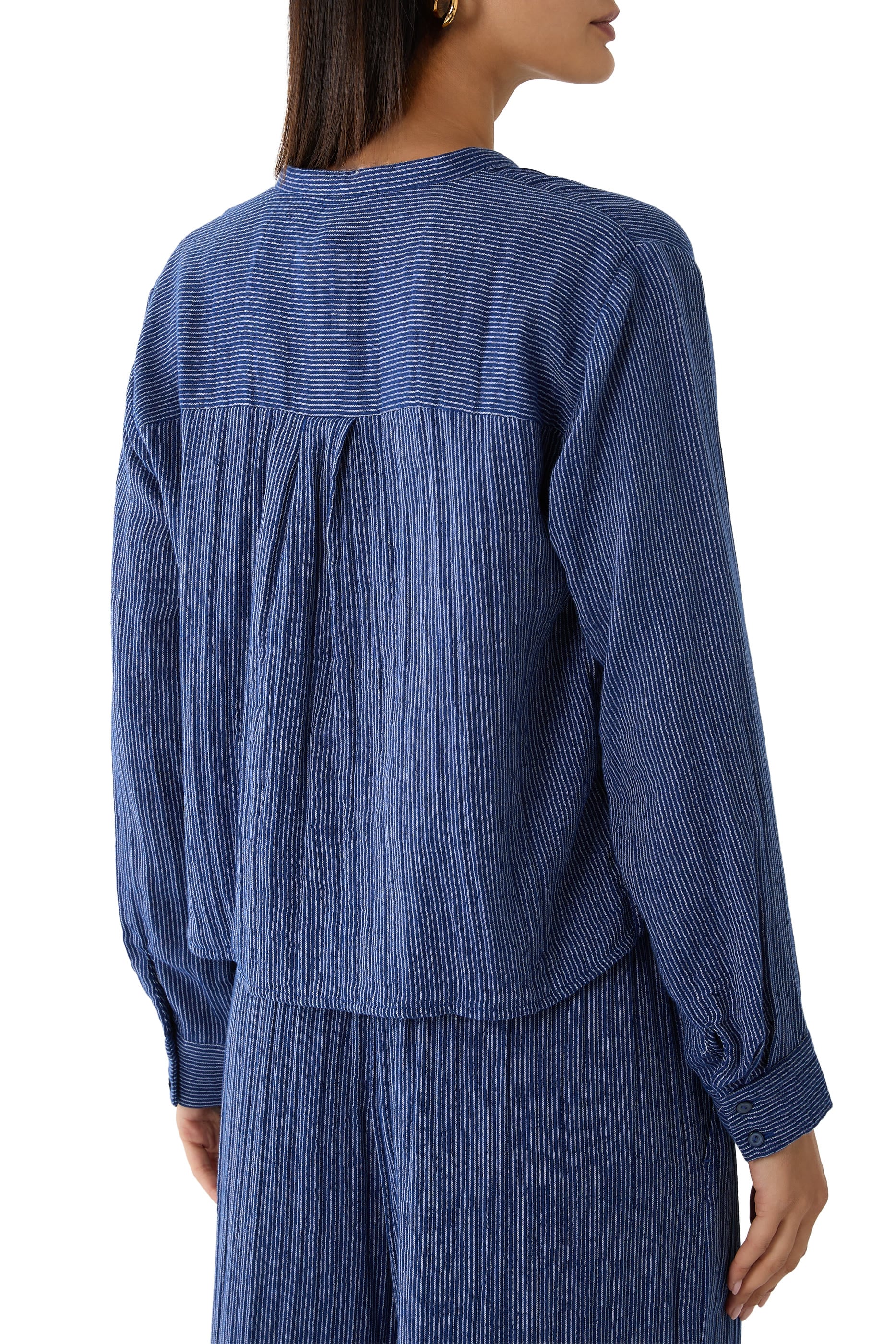 Striped Band Collar Shirt