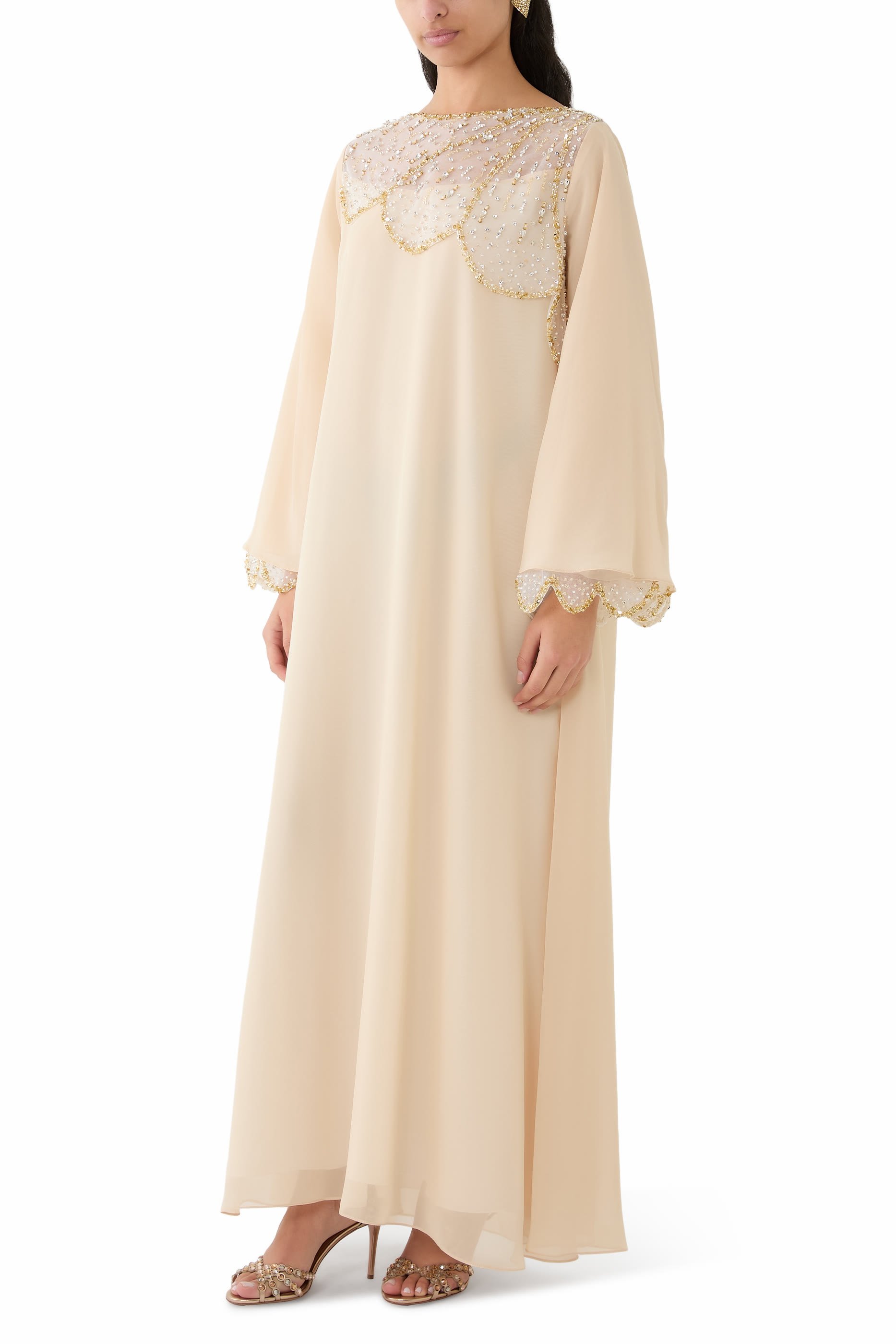 Scalloped Embellished Maxi Dress