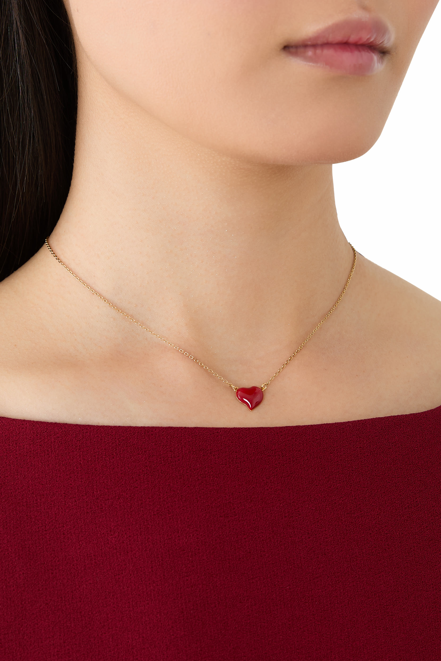 Amour Enamel Pendant Necklace, Plated Metal & Enamel