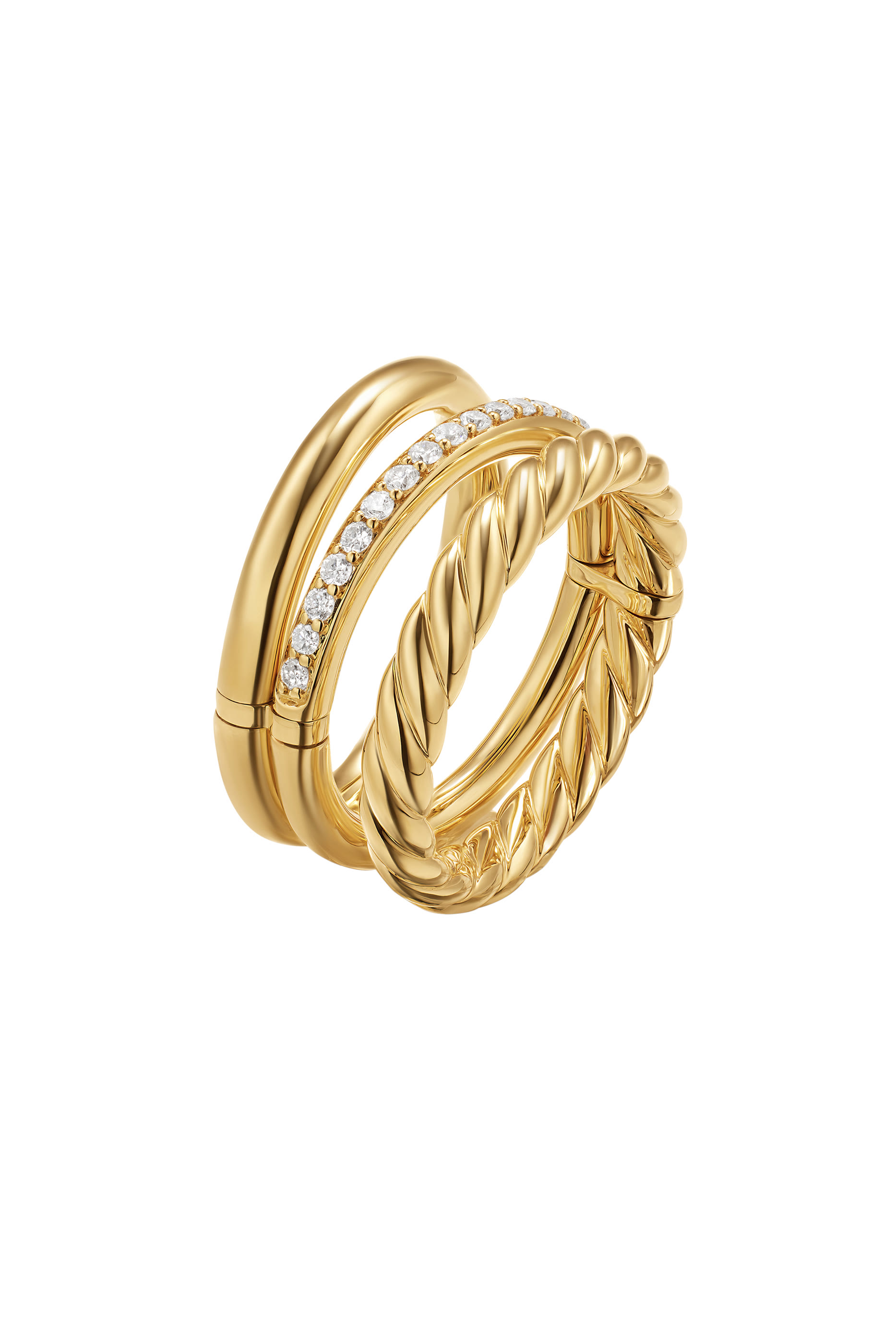  DY Mercer&reg; Three Row Ring, 18K Yellow Gold & Diamonds