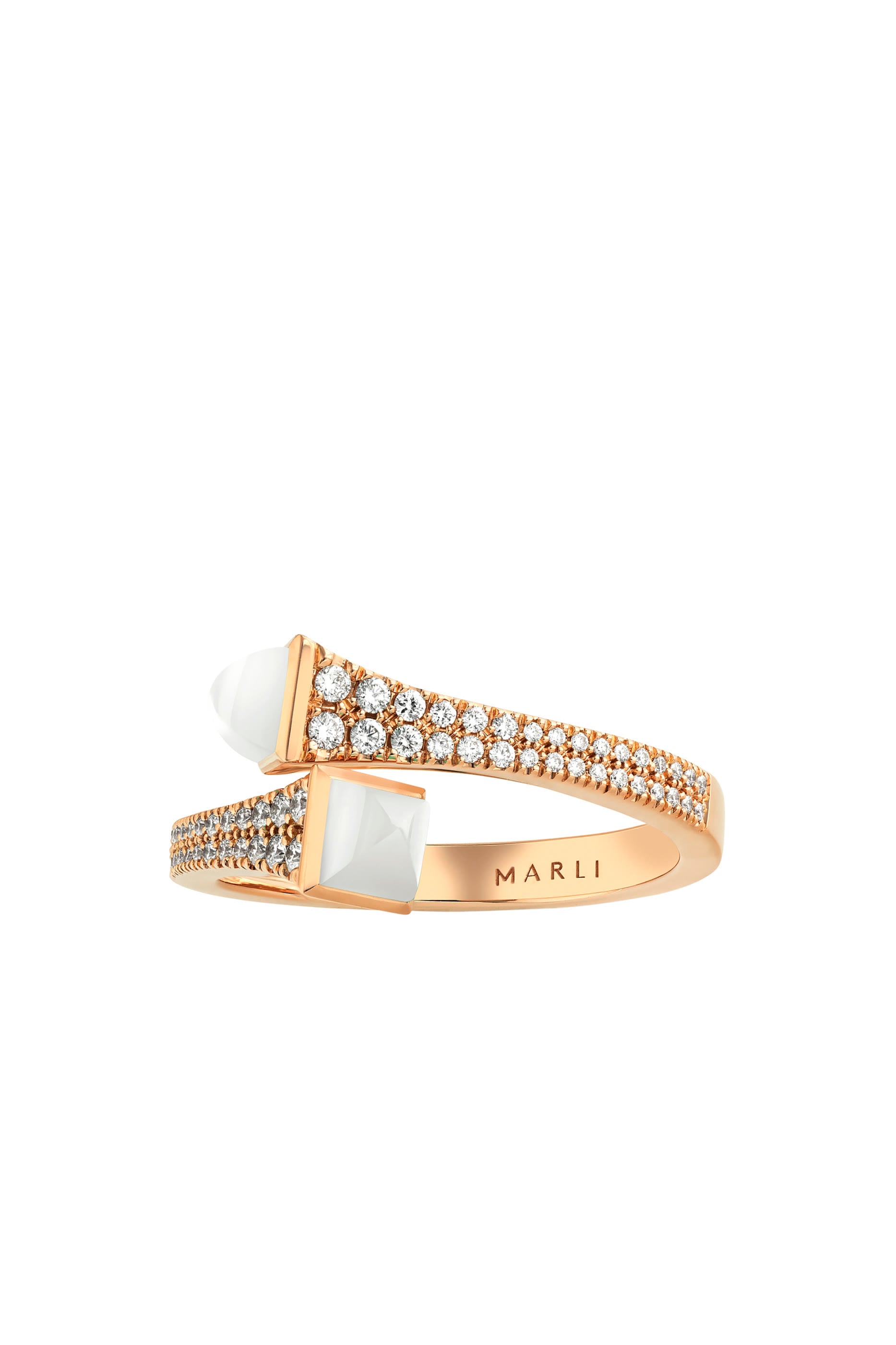 Cleo Slim Ring, 18k Rose Gold with White Agate & Diamonds