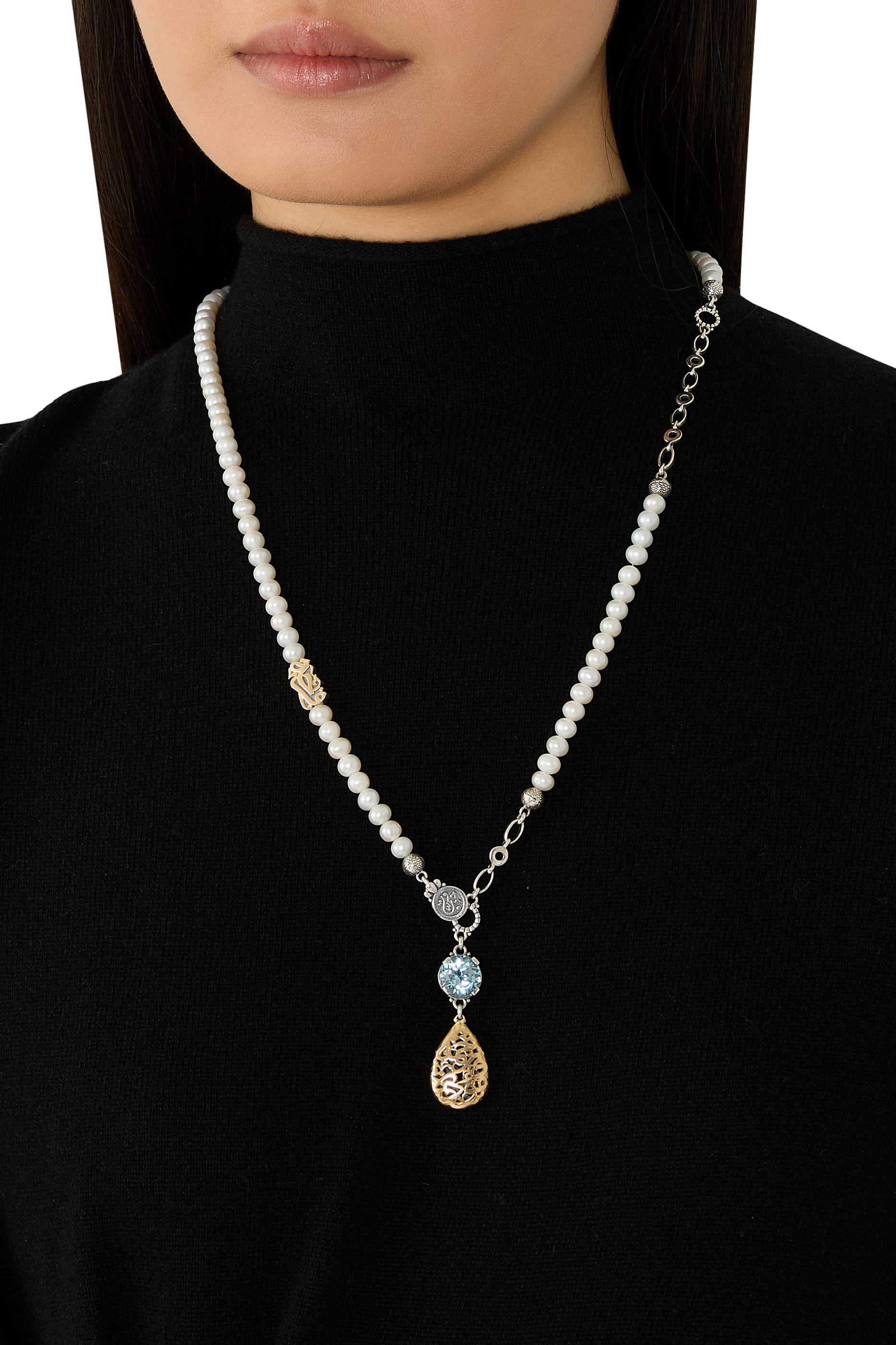  Endearment Multi-Way Necklace, 18K Yellow Gold with Sterling Silver, Topaz & Pearls
