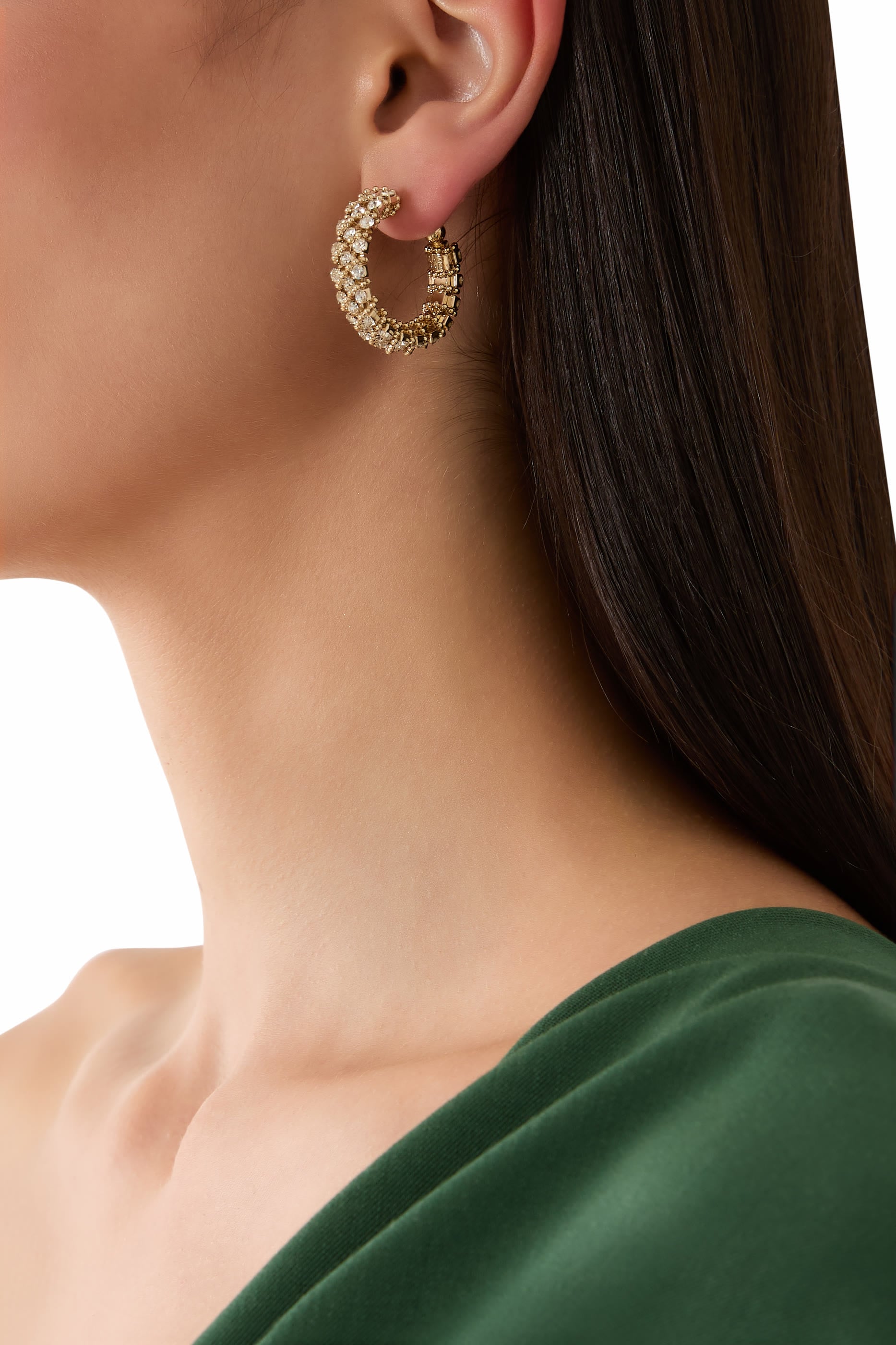 Izilda Strass Hoop Earrings, Gold-Plated Brass & Rhinestones