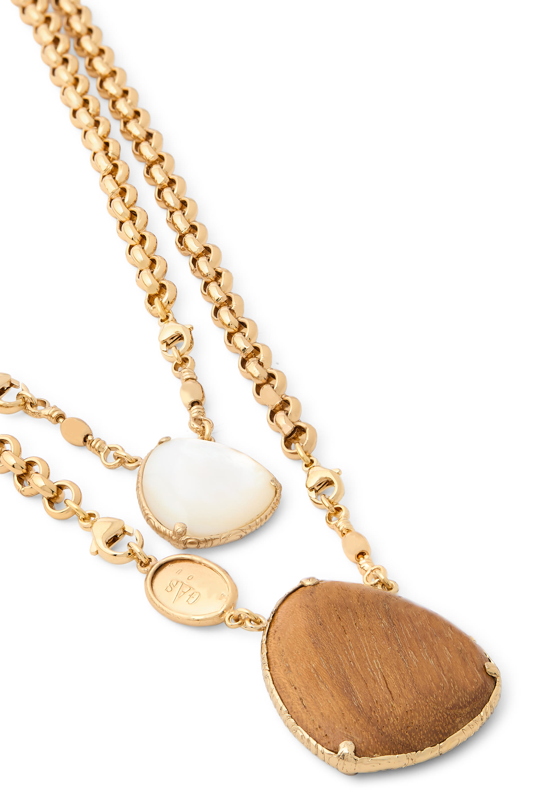 Silia Layered Stone Pendant Necklace, Gold-Plated Brass, Wood & Mother-of-Pearl