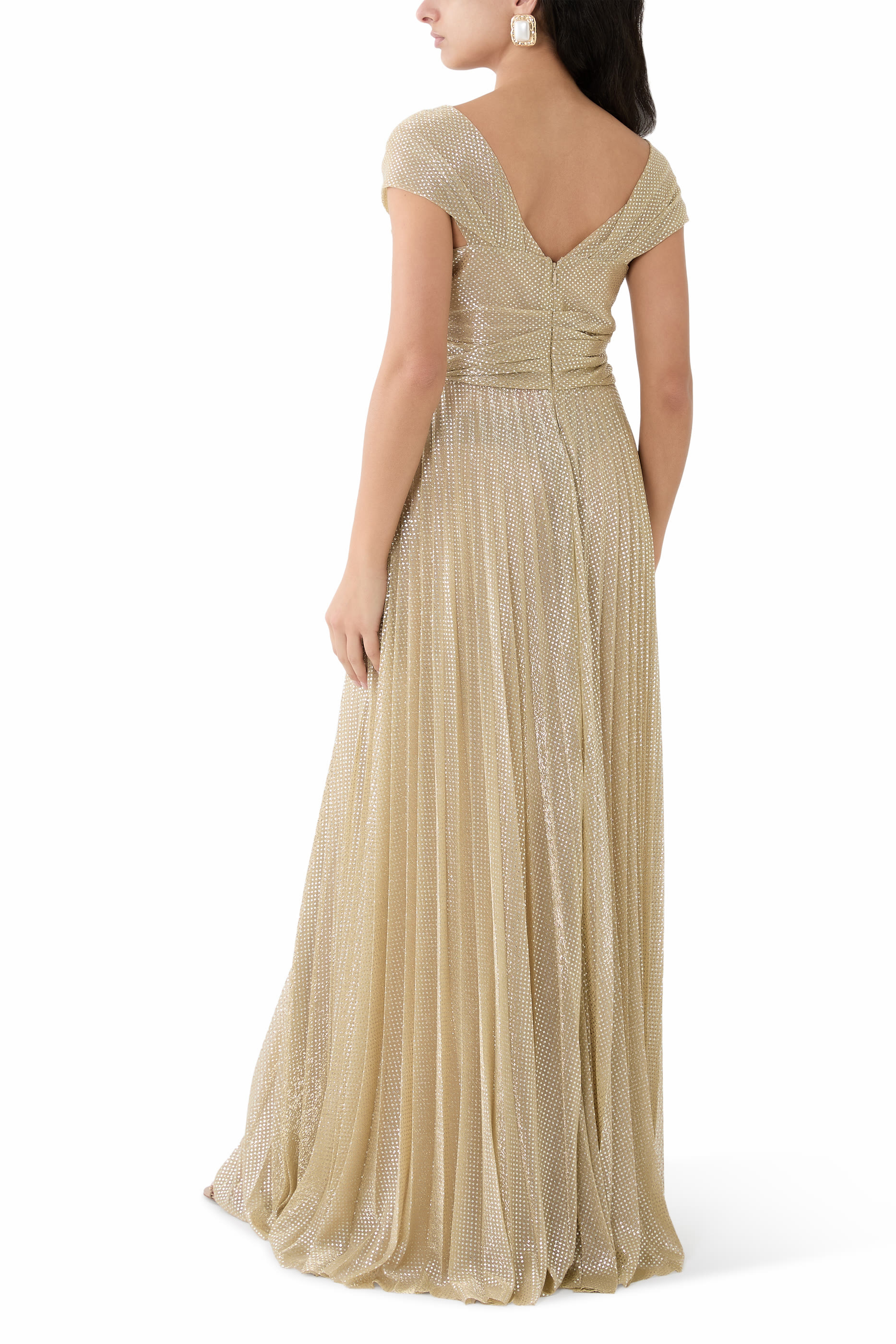 Mermaid Voile Off-Shoulder Pleated Gown