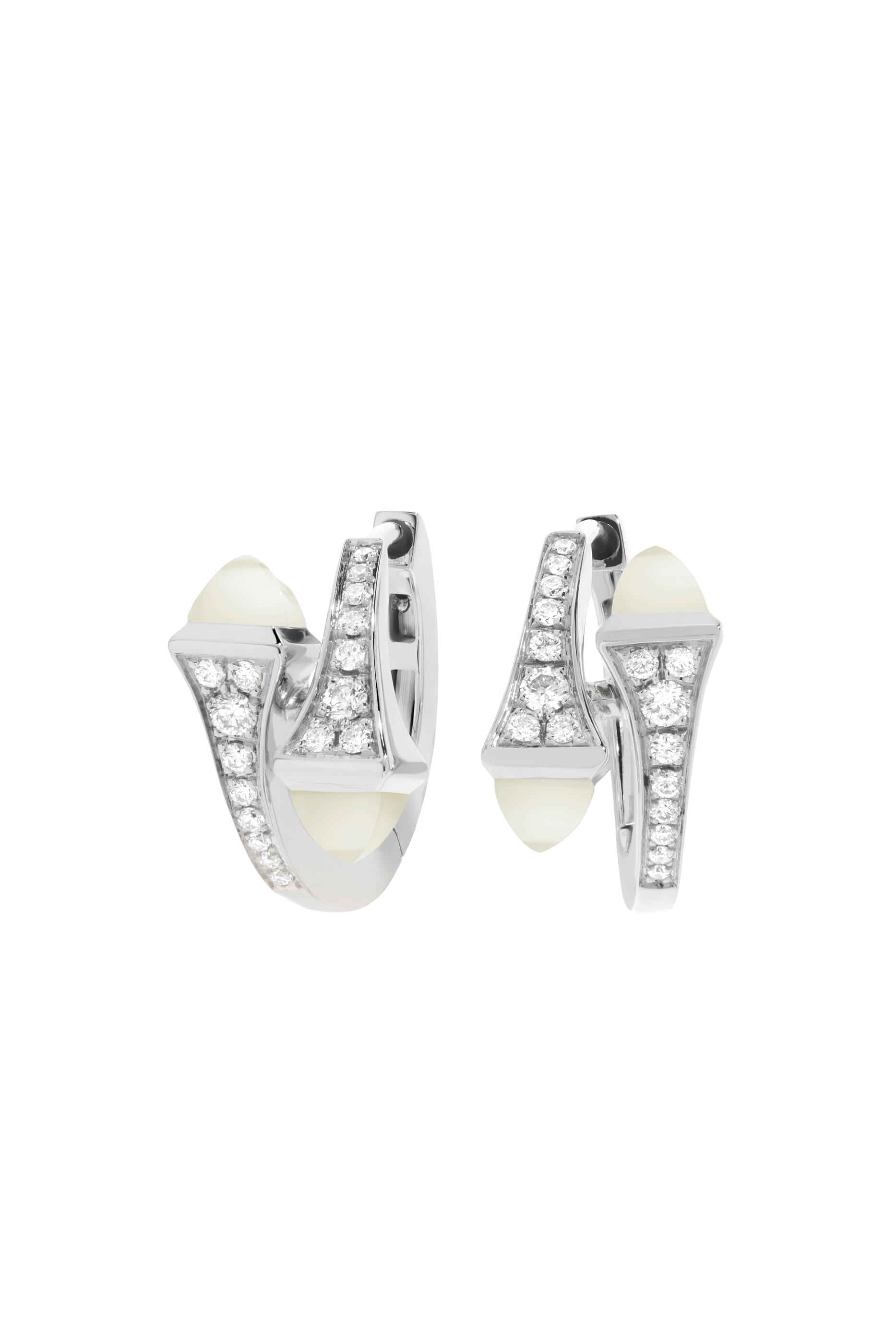 Cleo Huggie Earrings, 18k White Gold Moonstone & Diamonds