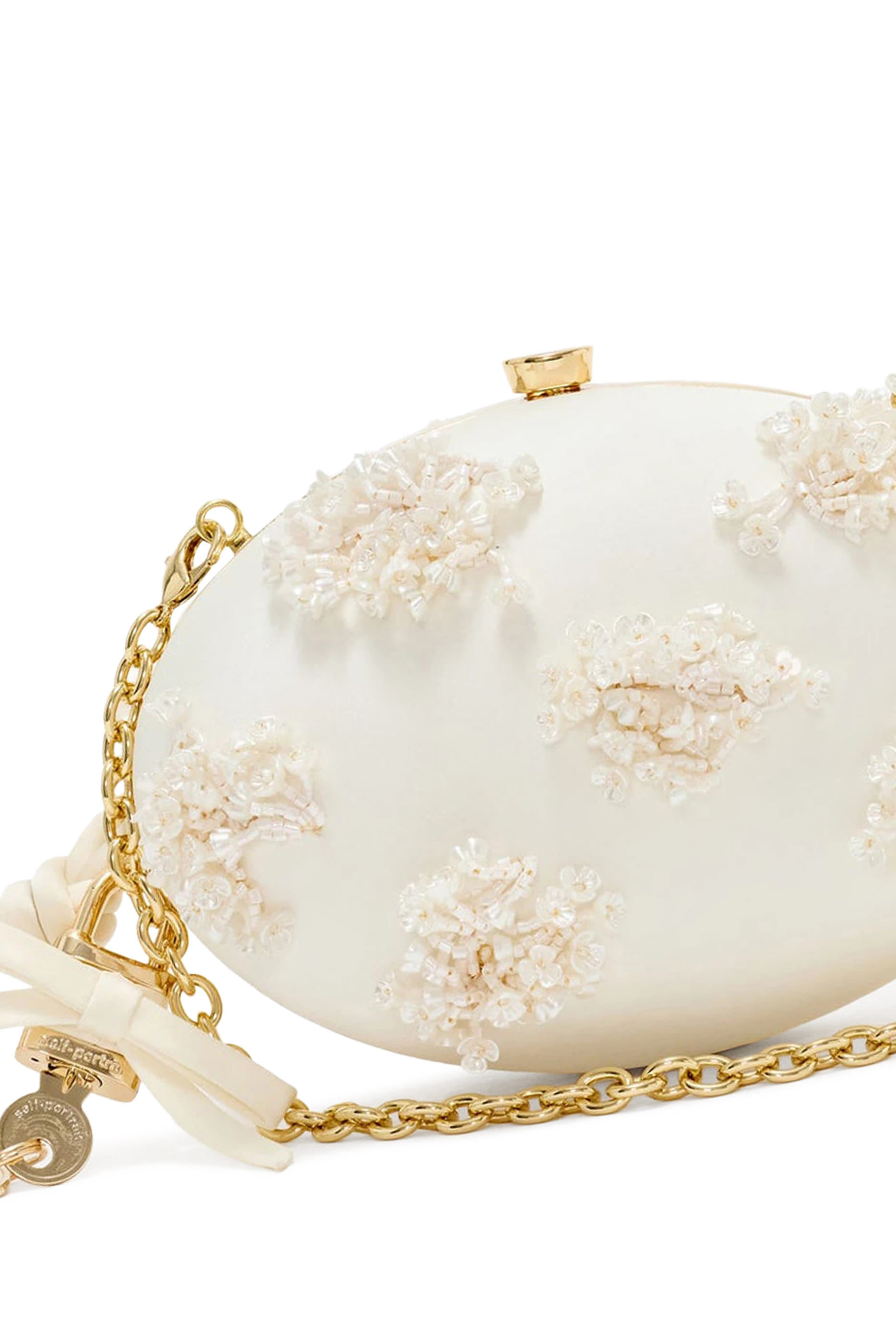 Satin Floral Beaded Oval Clutch
