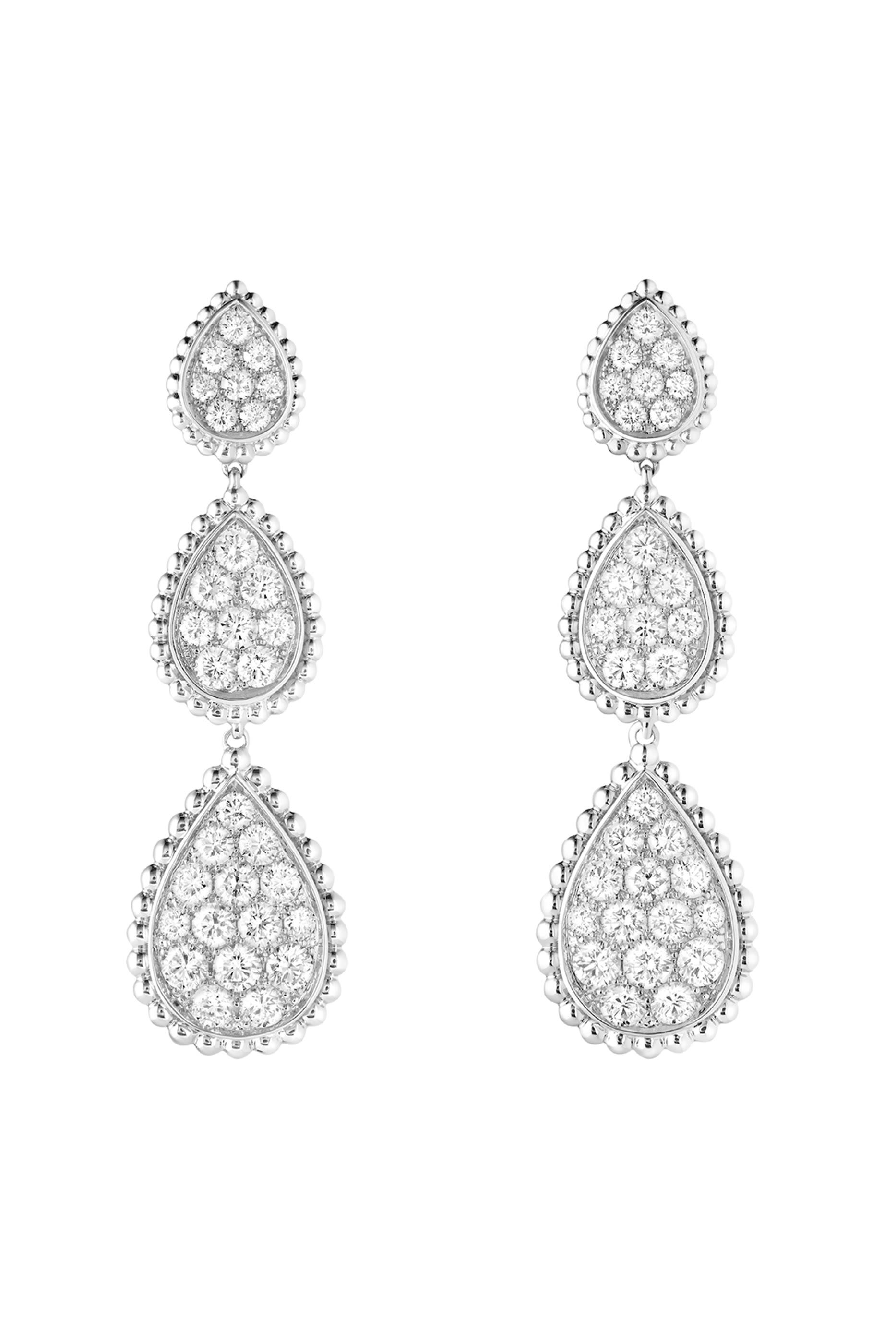 Serpent Bohème Pendant Earrings, Paved With Diamonds, 18k White Gold