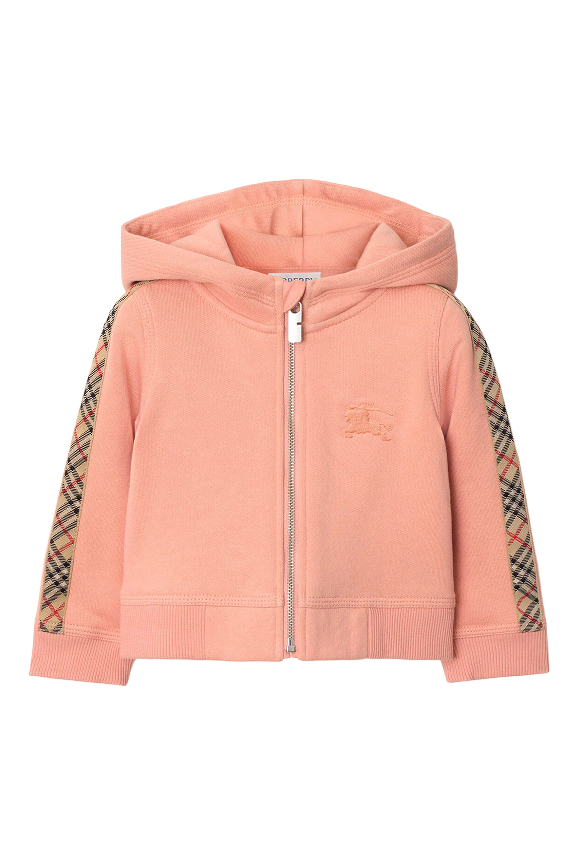 Kids Check Trim Cotton Zip Hoodie 