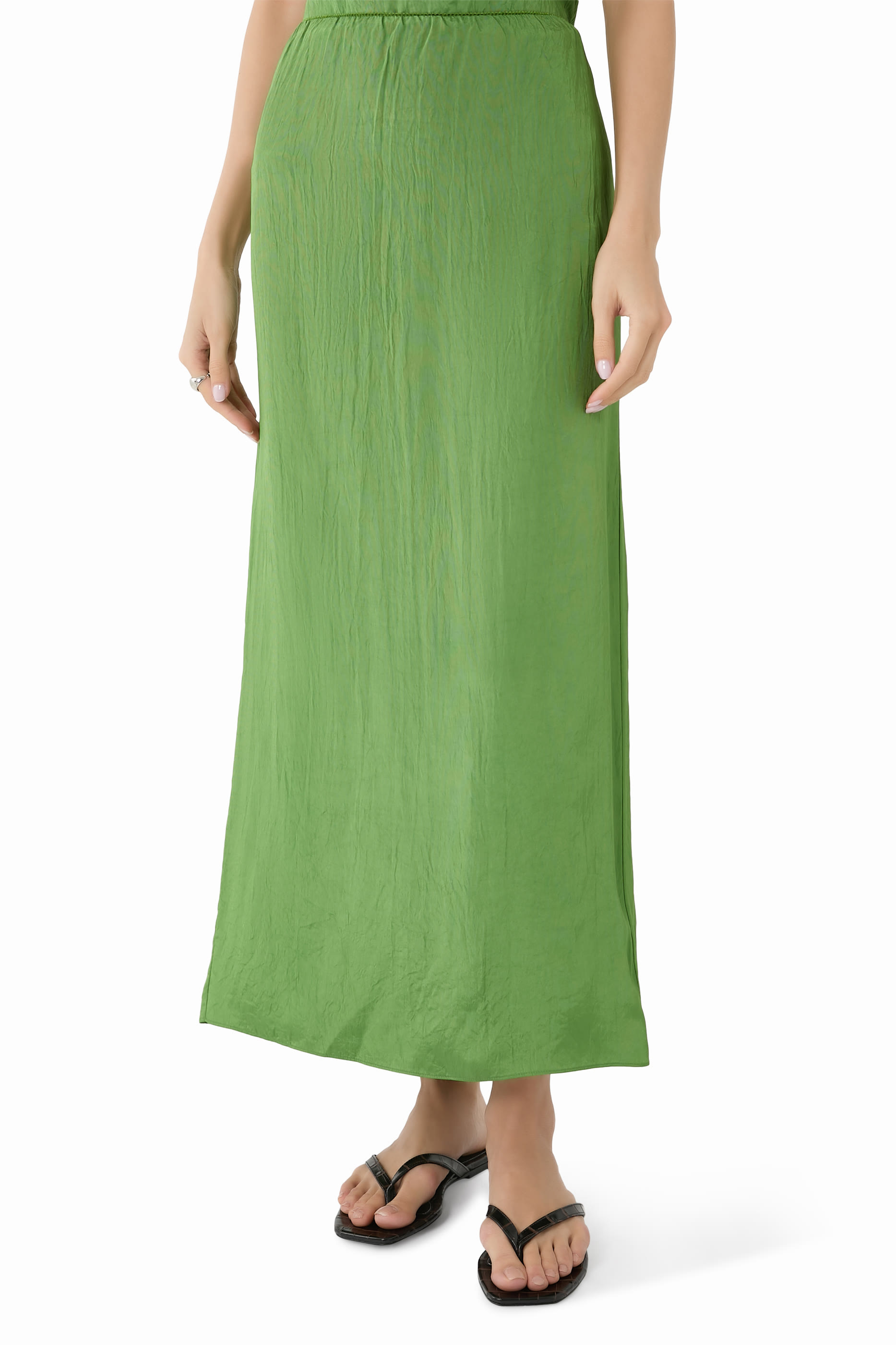 Summer Acetate Crinkle Maxi Slip Skirt